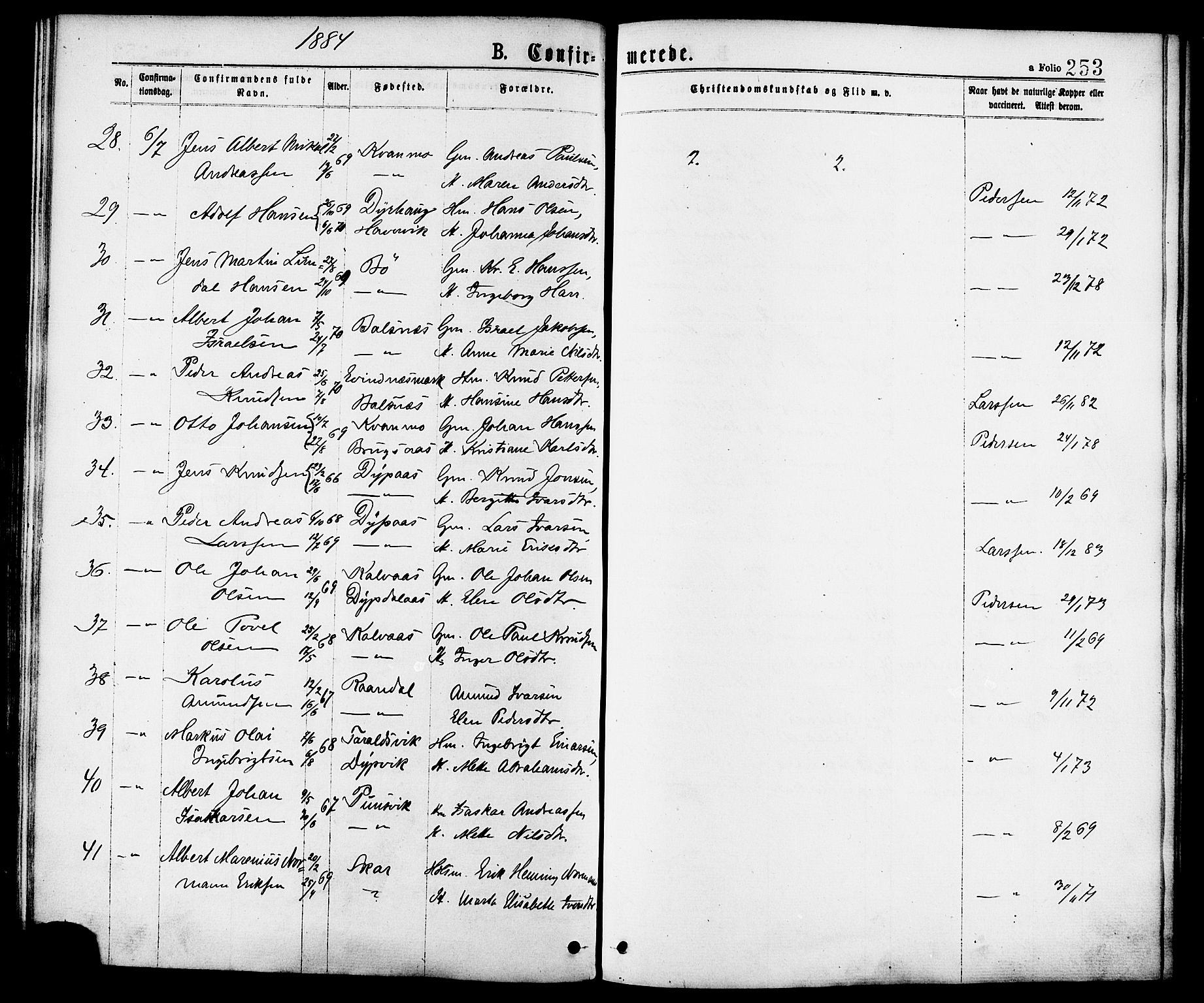 Ministerialprotokoller, klokkerbøker og fødselsregistre - Nordland, SAT/A-1459/863/L0897: Parish register (official) no. 863A09, 1872-1886, p. 253
