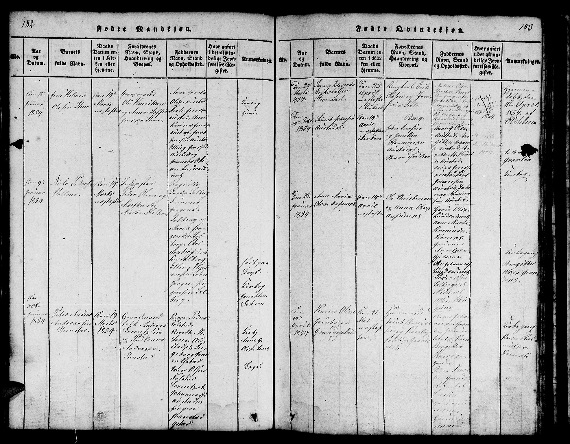 Ministerialprotokoller, klokkerbøker og fødselsregistre - Nord-Trøndelag, SAT/A-1458/731/L0310: Parish register (copy) no. 731C01, 1816-1874, p. 182-183