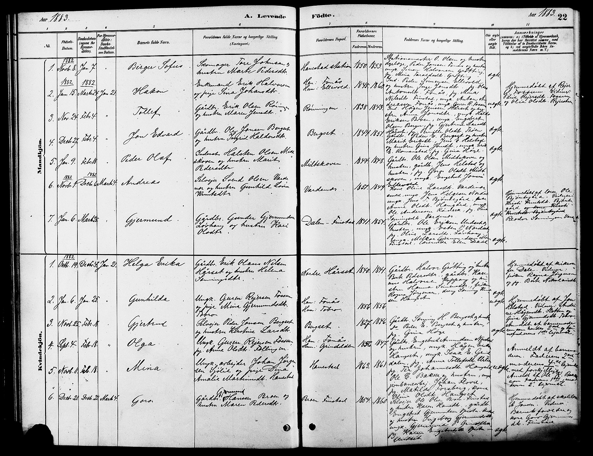 Rendalen prestekontor, SAH/PREST-054/H/Ha/Hab/L0003: Parish register (copy) no. 3, 1879-1904, p. 22