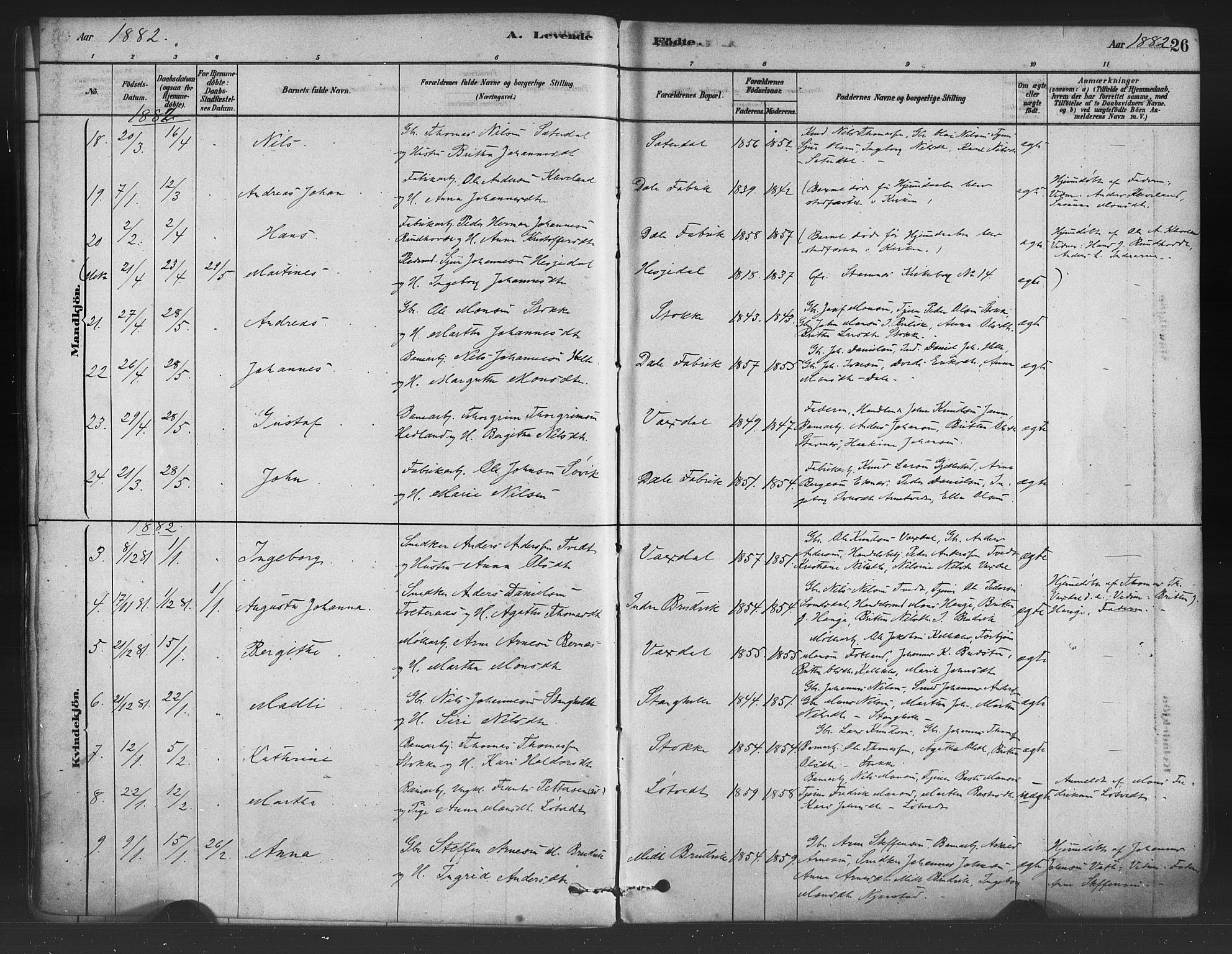 Bruvik Sokneprestembete, SAB/A-74701/H/Haa: Parish register (official) no. B 1, 1878-1904, p. 26