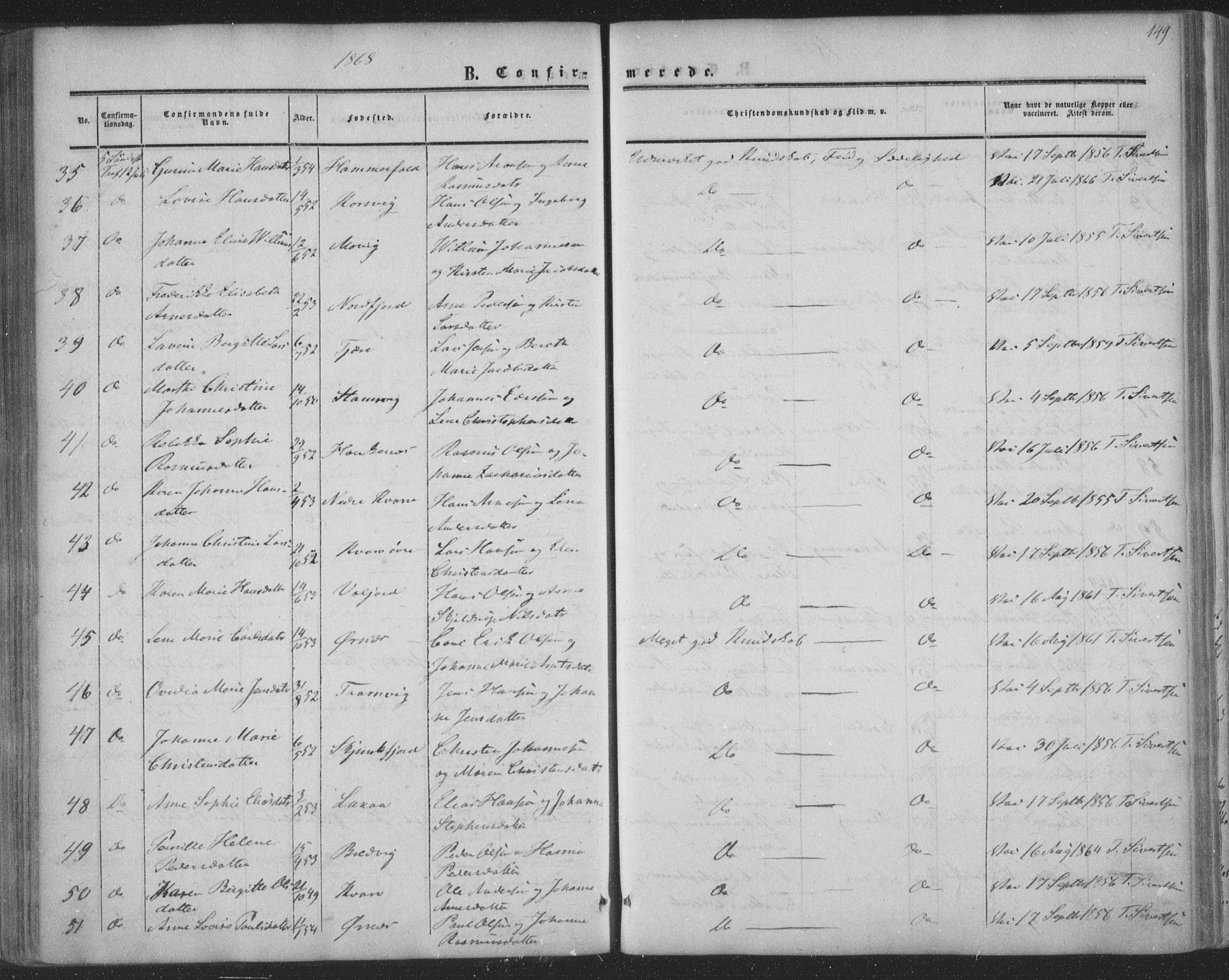 Ministerialprotokoller, klokkerbøker og fødselsregistre - Nordland, AV/SAT-A-1459/853/L0770: Parish register (official) no. 853A09, 1857-1870, p. 149