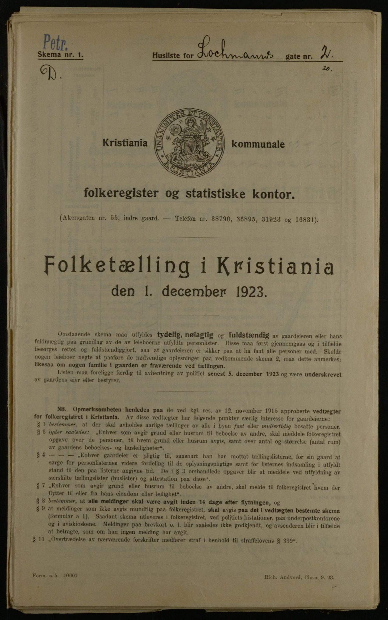 OBA, Municipal Census 1923 for Kristiania, 1923, p. 64744