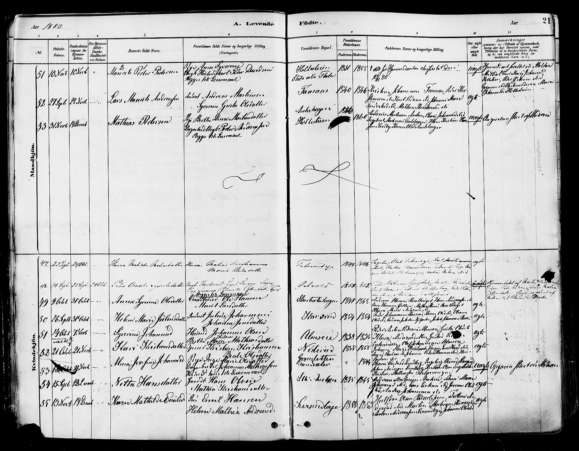 Vestre Toten prestekontor, AV/SAH-PREST-108/H/Ha/Haa/L0009: Parish register (official) no. 9, 1878-1894, p. 21