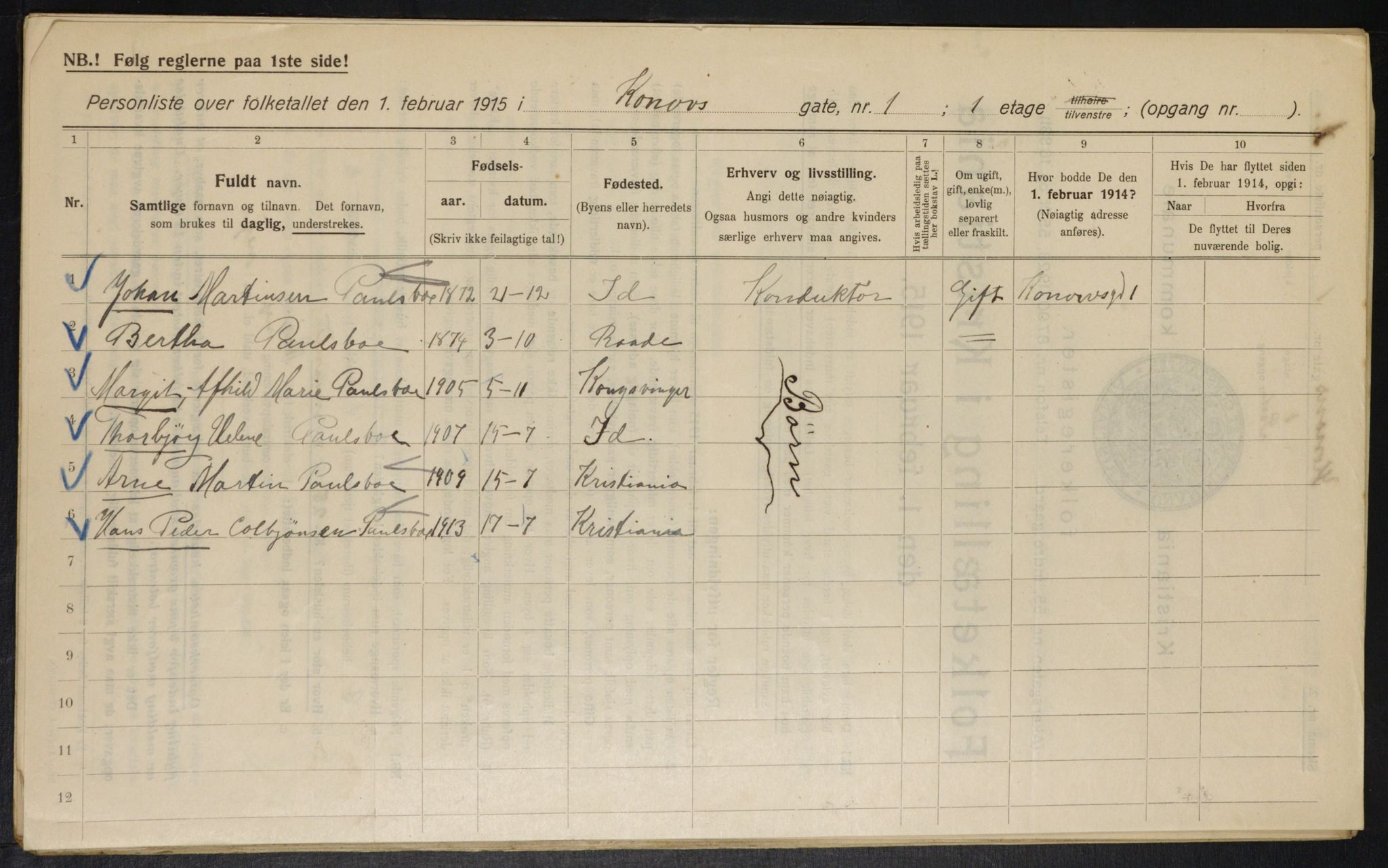 OBA, Municipal Census 1915 for Kristiania, 1915, p. 52520