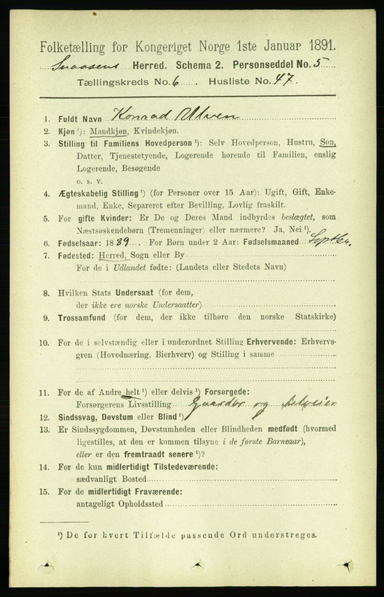 RA, 1891 census for 1736 Snåsa, 1891, p. 2180