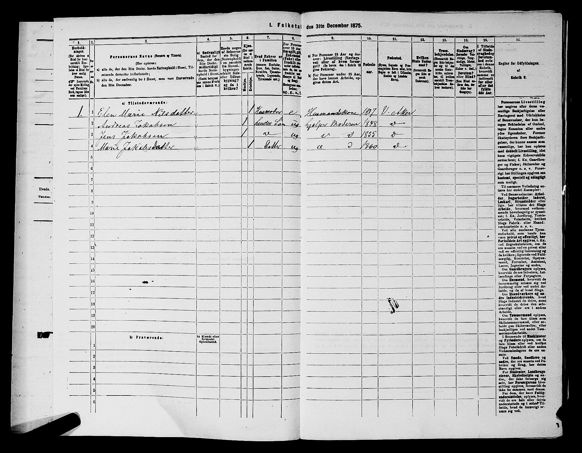 RA, 1875 census for 0218aP Vestre Aker, 1875, p. 867