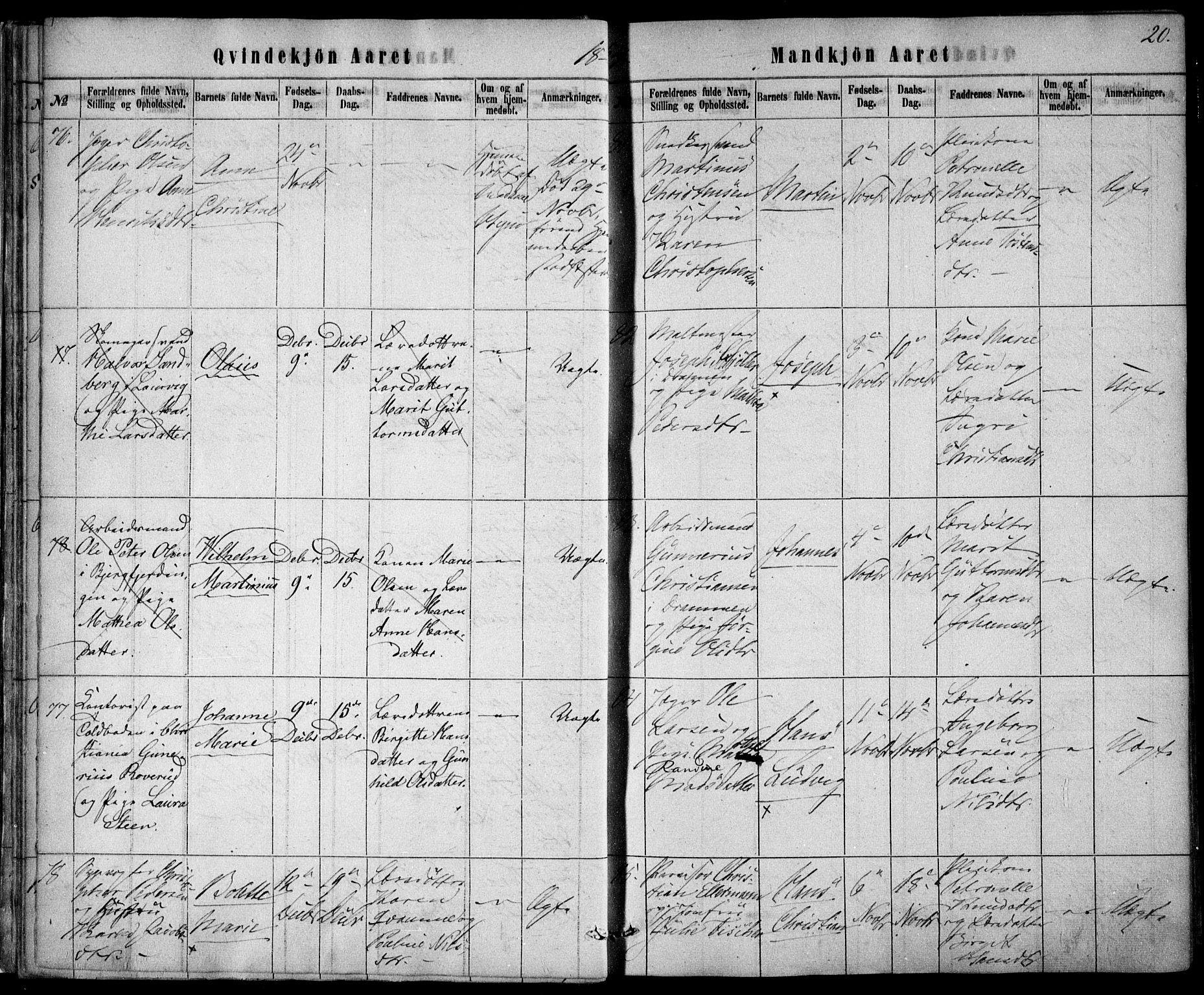 Rikshospitalet prestekontor Kirkebøker, AV/SAO-A-10309b/F/L0004: Parish register (official) no. 4, 1853-1870, p. 20