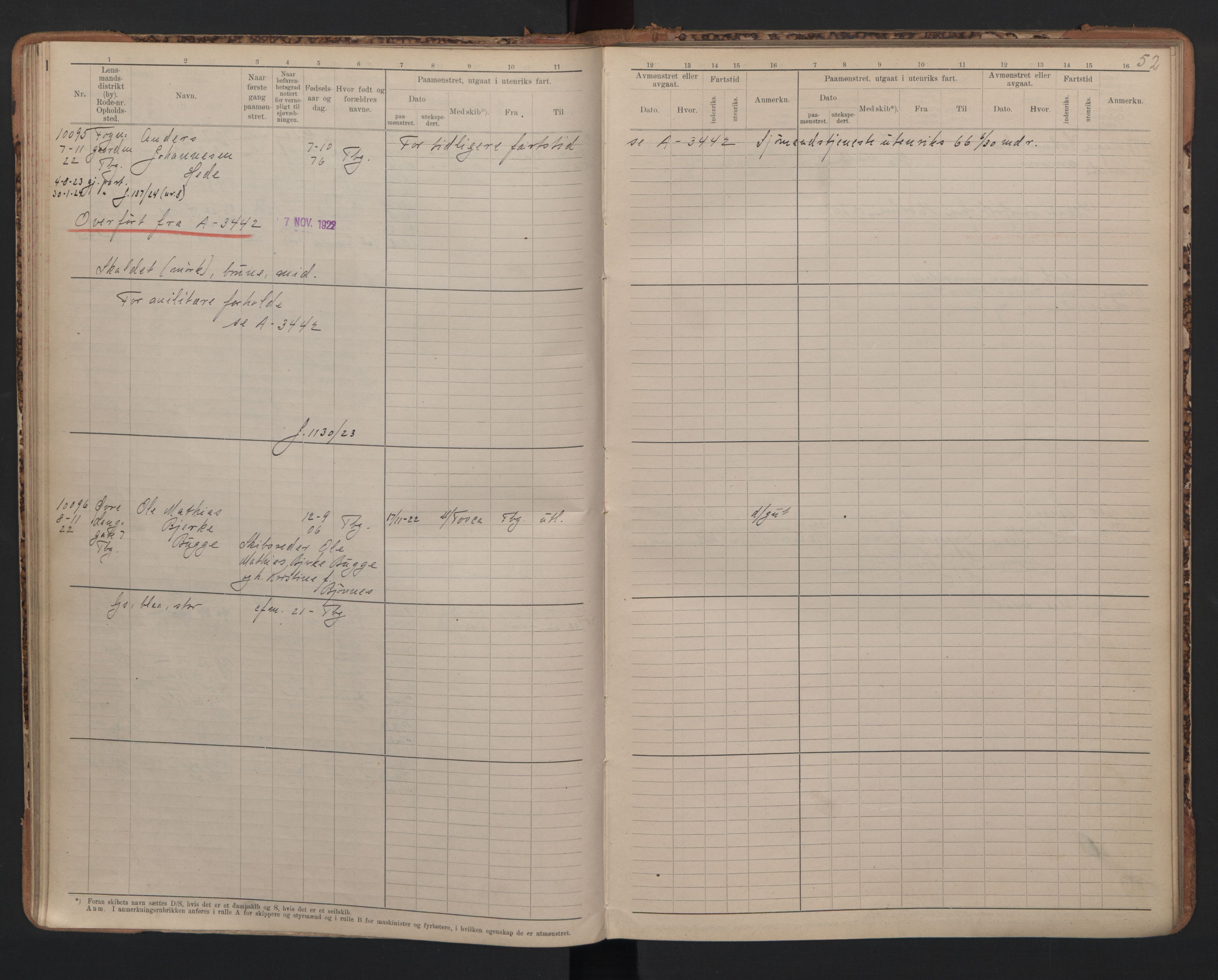 Tønsberg innrulleringskontor, AV/SAKO-A-786/F/Fc/Fcb/L0010: Hovedrulle Patent nr. 9993-1923, 1922-1923, p. 52