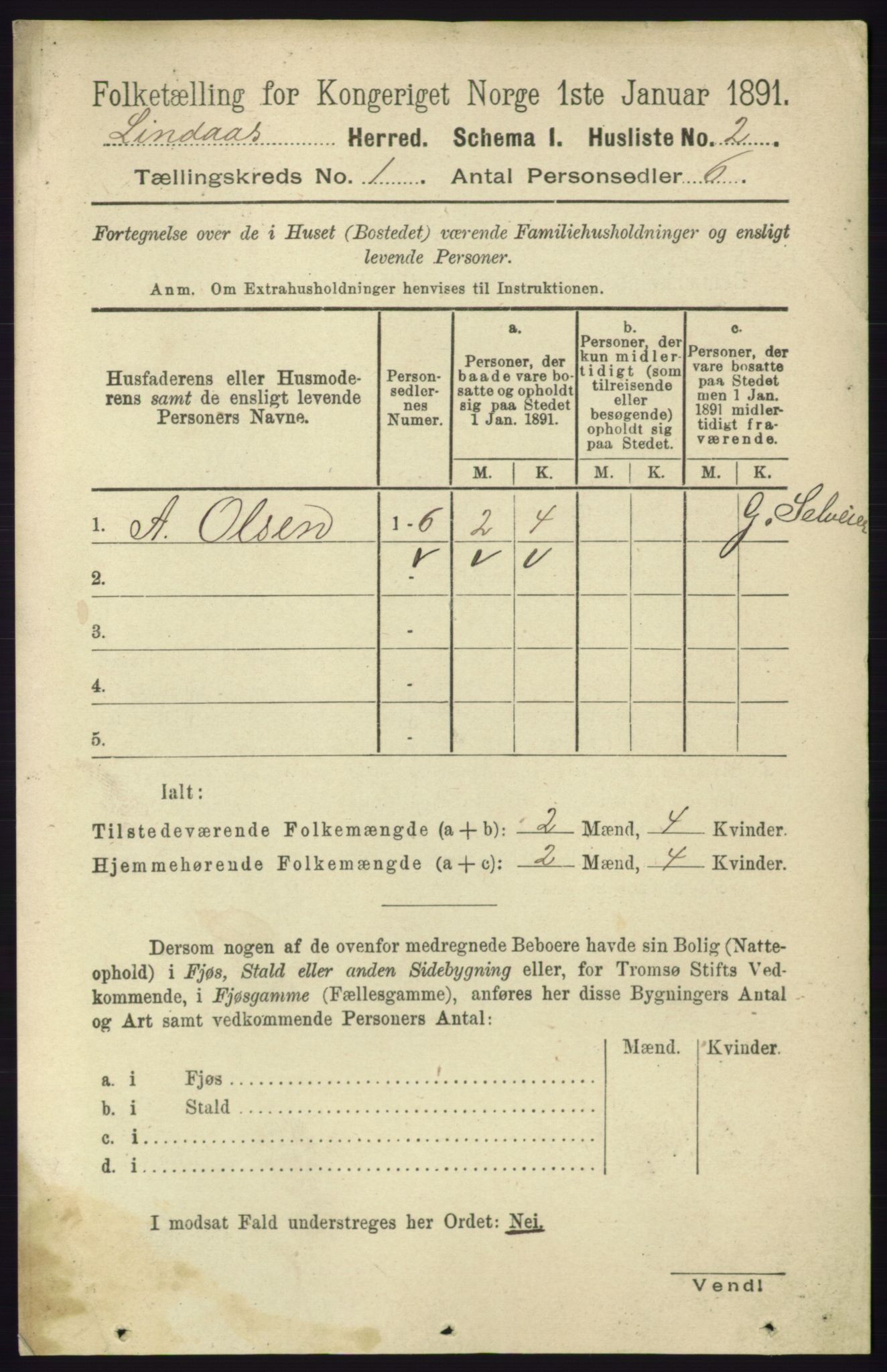 RA, 1891 census for 1263 Lindås, 1891, p. 48