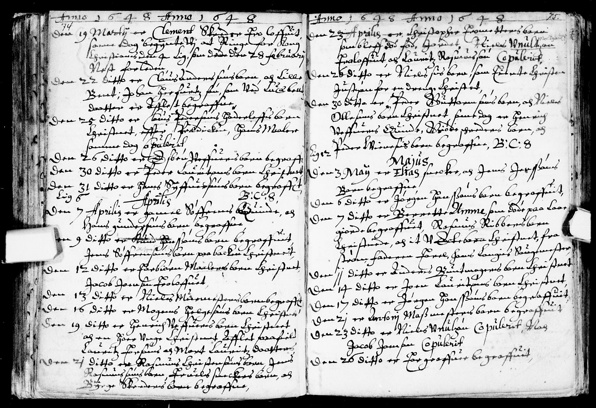 Bragernes kirkebøker, SAKO/A-6/F/Fa/L0001: Parish register (official) no. I 1, 1634-1662, p. 74-75