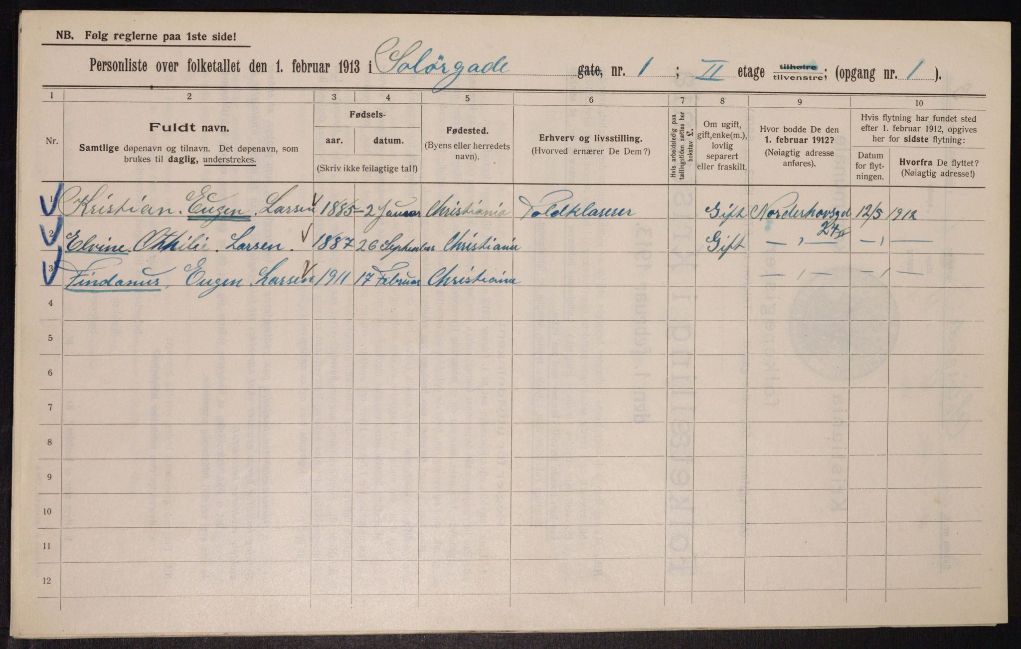 OBA, Municipal Census 1913 for Kristiania, 1913, p. 99730