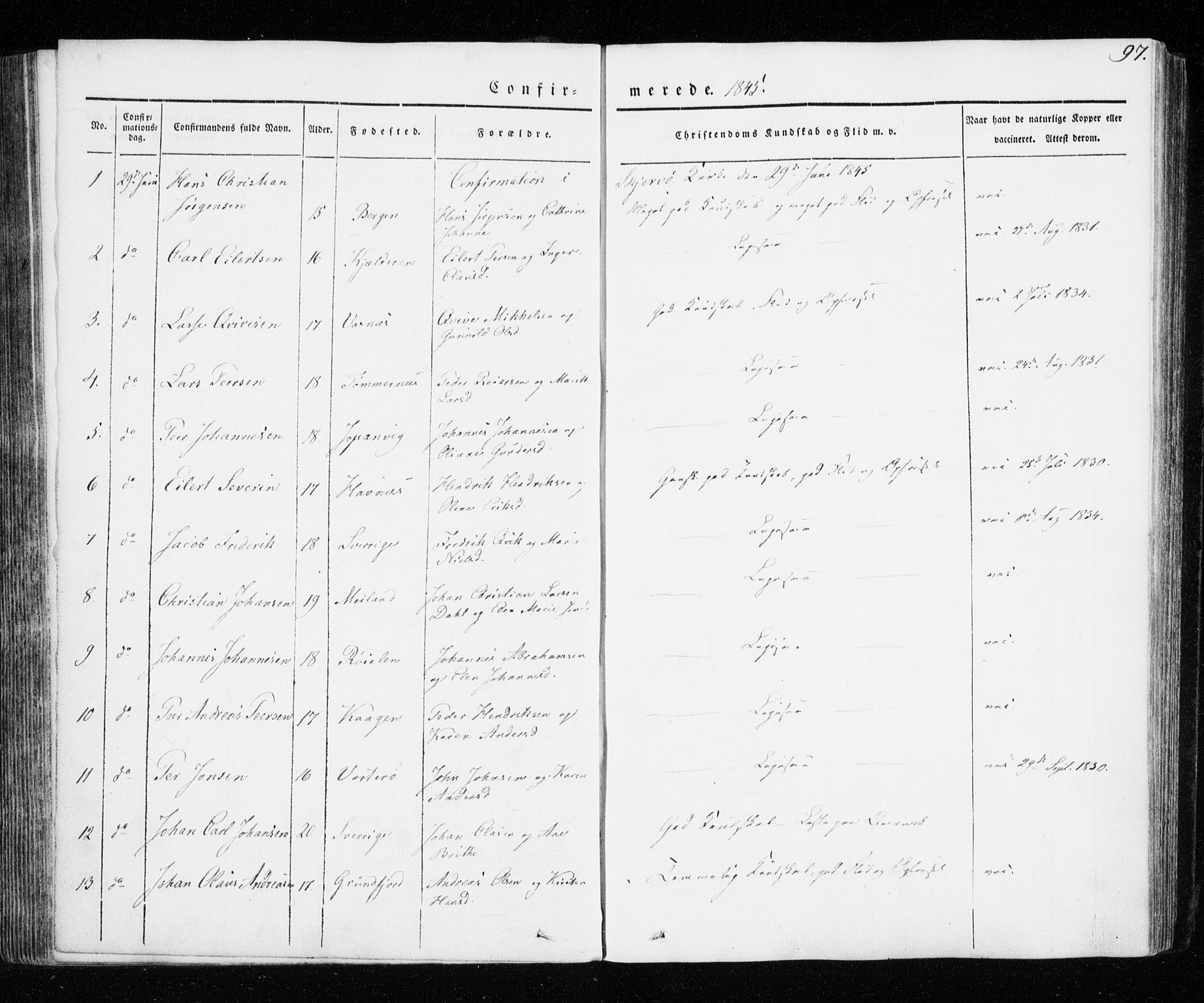 Skjervøy sokneprestkontor, SATØ/S-1300/H/Ha/Haa/L0005kirke: Parish register (official) no. 5, 1838-1847, p. 97
