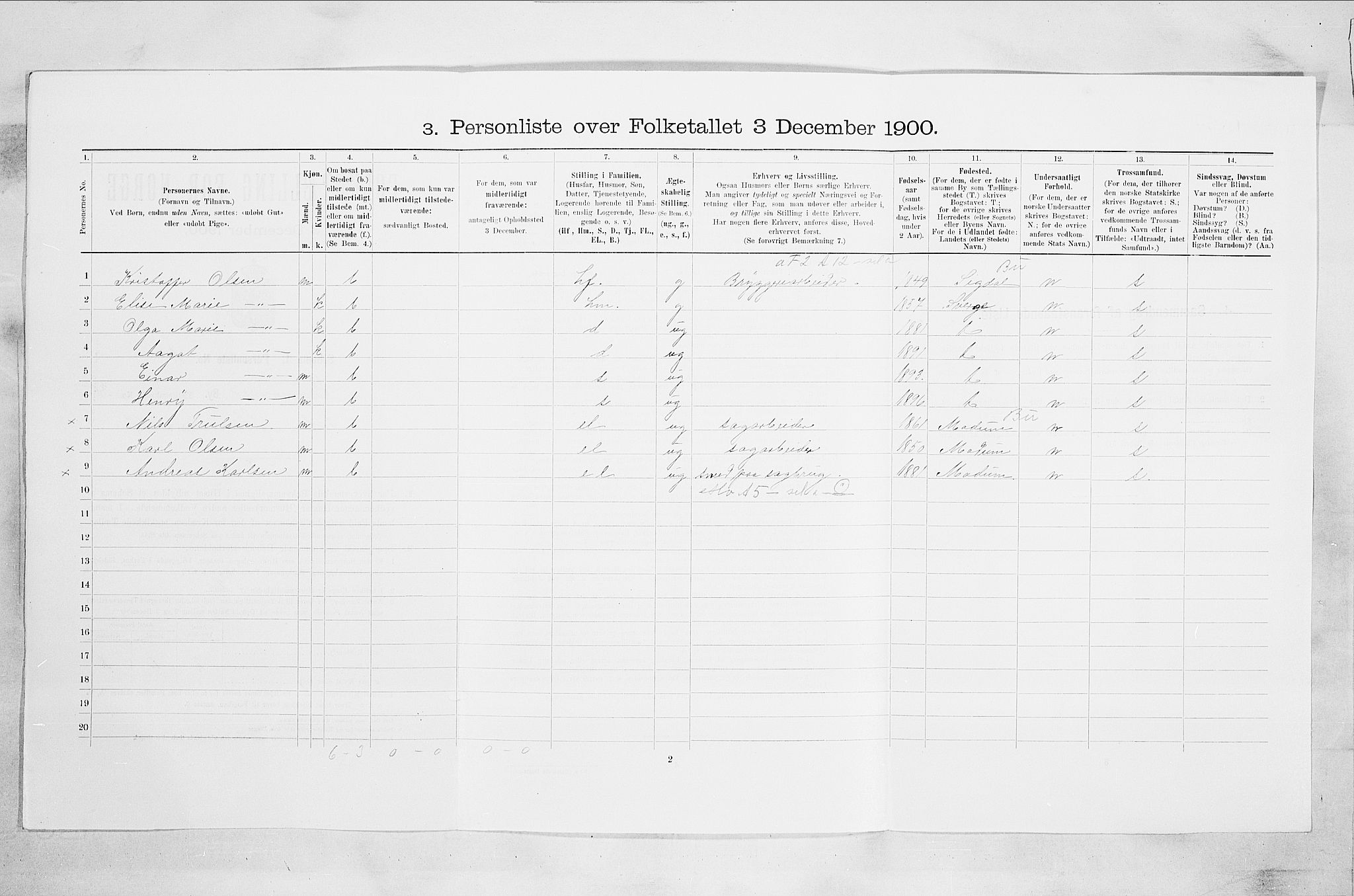 RA, 1900 census for Drammen, 1900, p. 5911