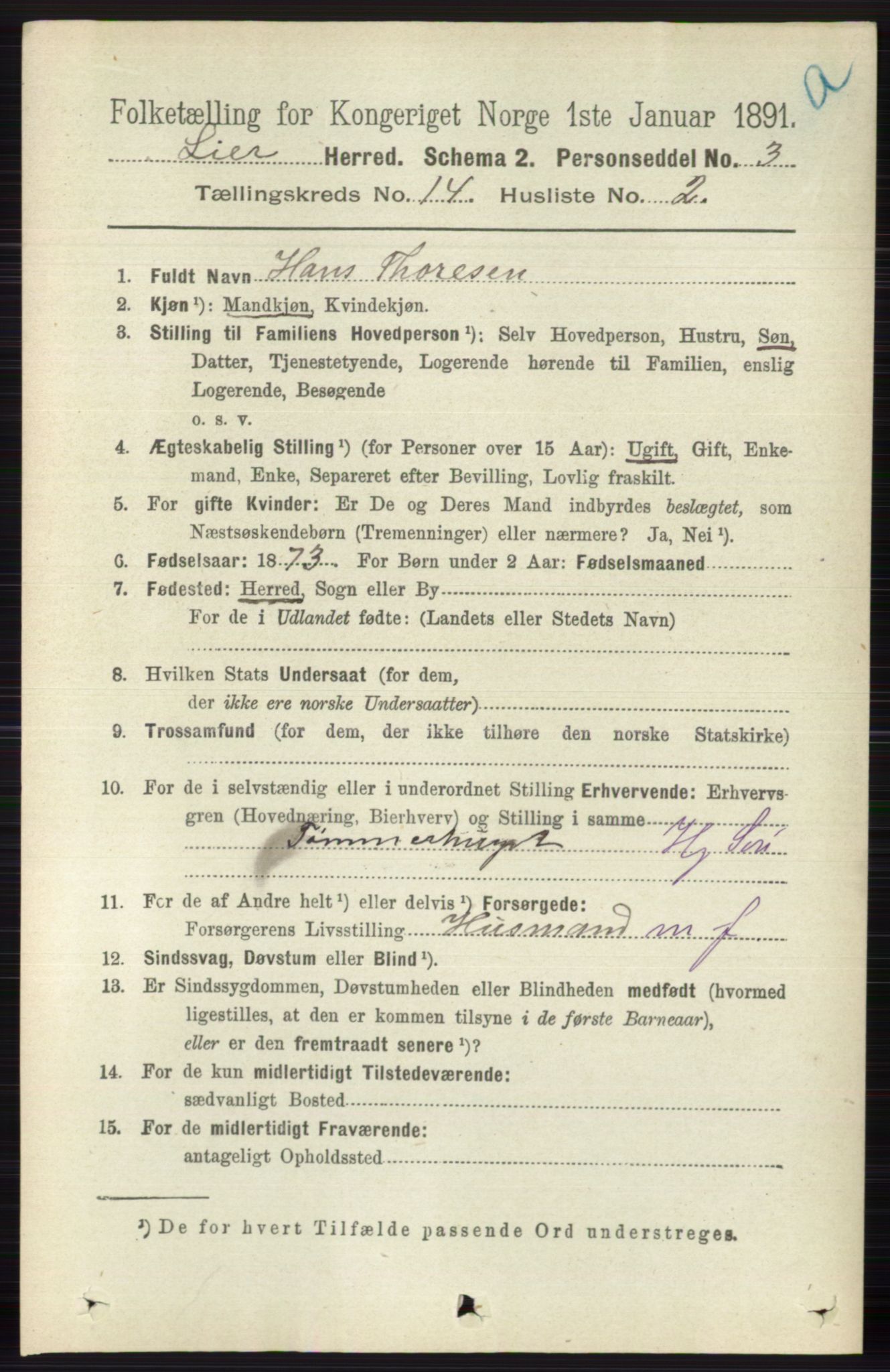 RA, 1891 census for 0626 Lier, 1891, p. 8280