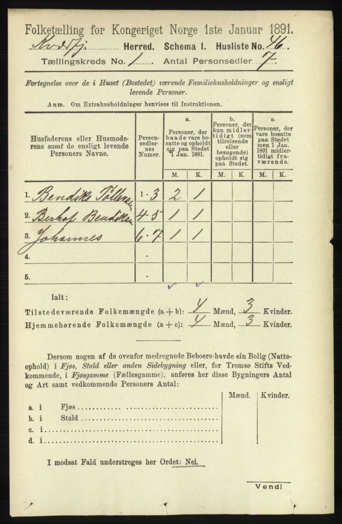 RA, 1891 census for 1911 Kvæfjord, 1891, p. 66