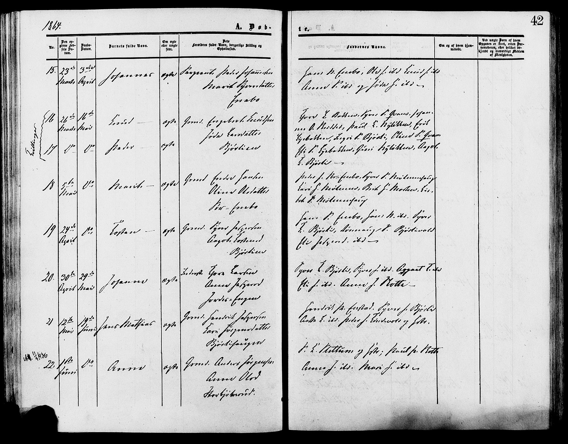 Lesja prestekontor, SAH/PREST-068/H/Ha/Haa/L0009: Parish register (official) no. 9, 1854-1889, p. 42