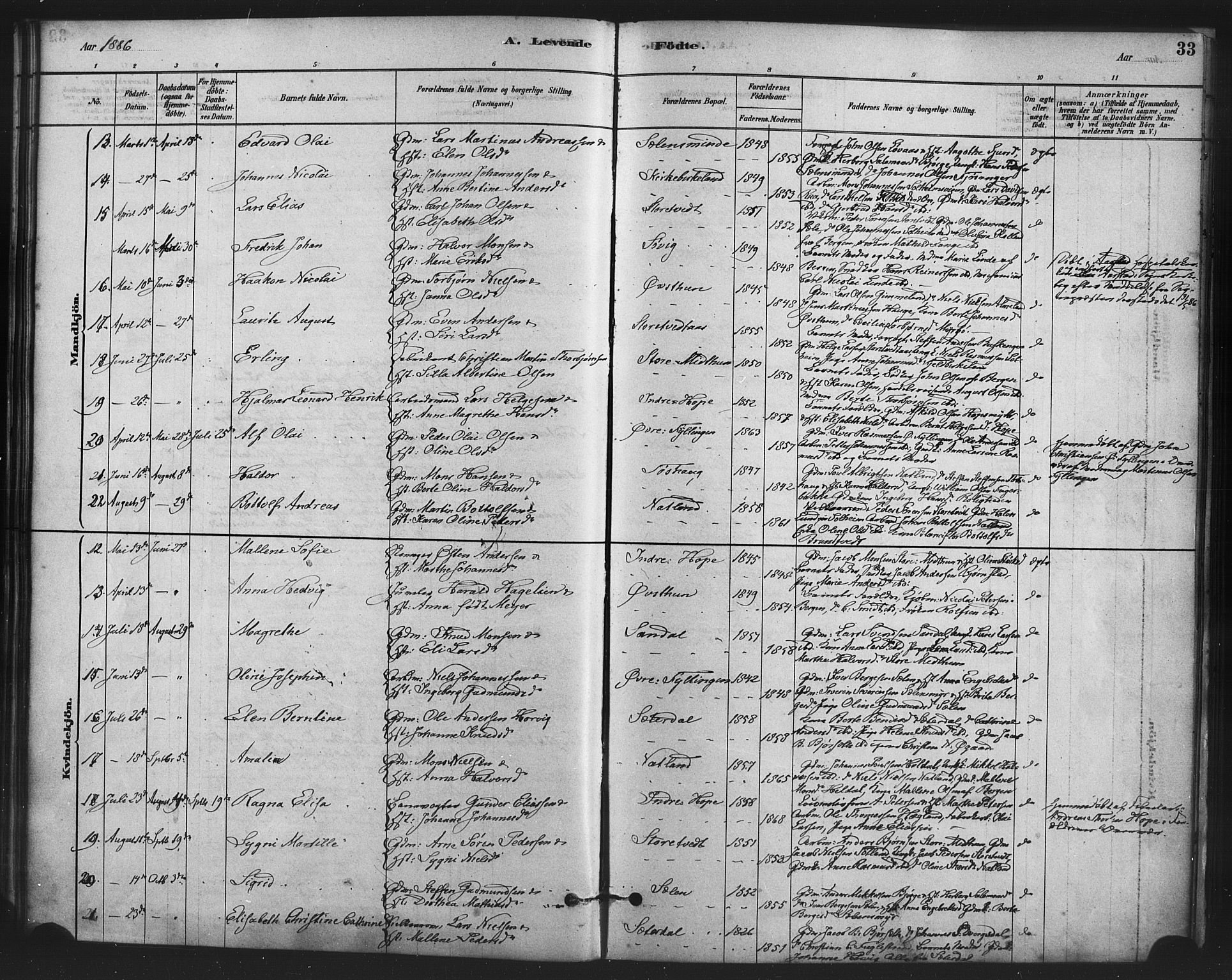 Fana Sokneprestembete, SAB/A-75101/H/Haa/Haai/L0001: Parish register (official) no. I 1, 1878-1888, p. 33