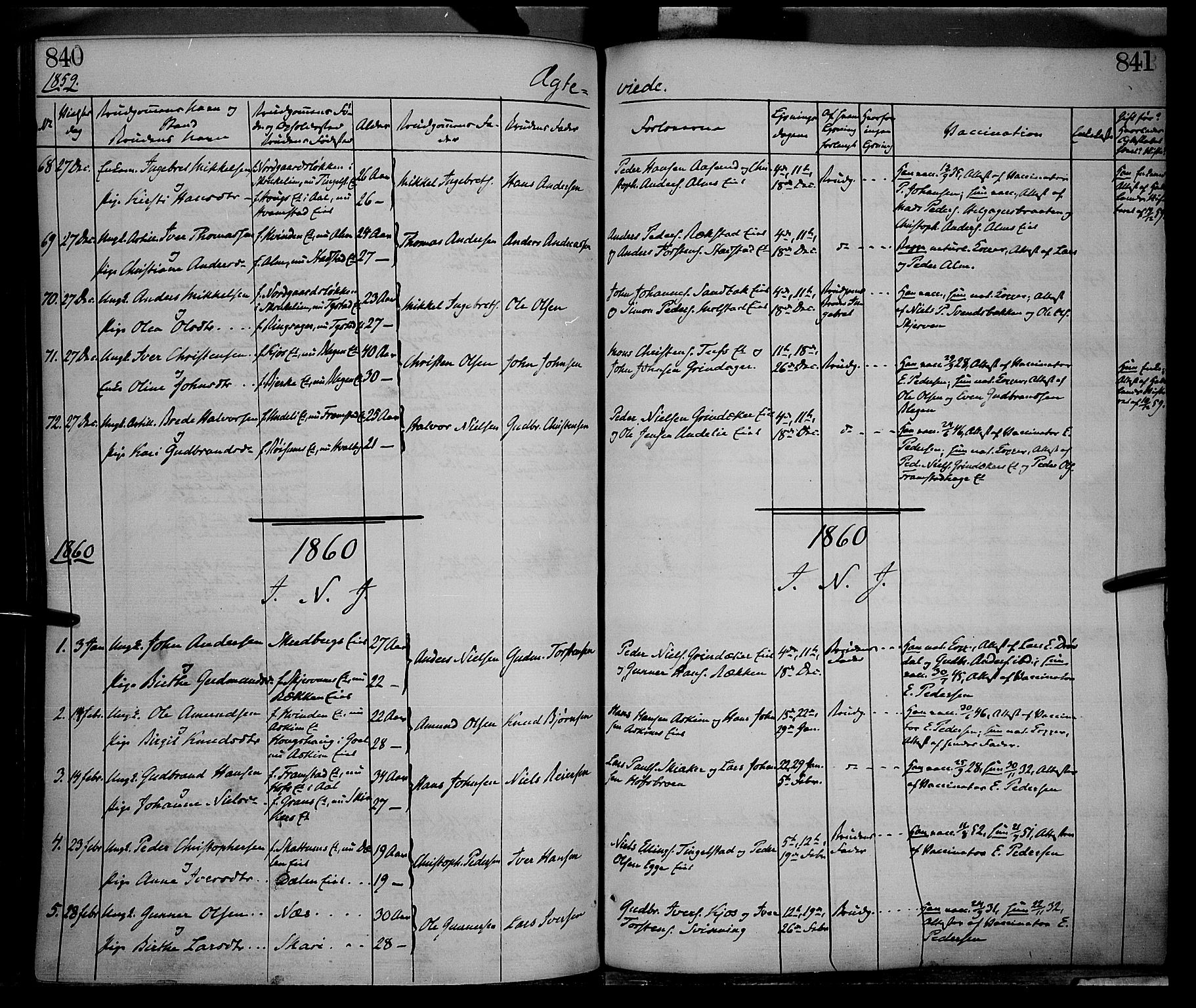 Gran prestekontor, AV/SAH-PREST-112/H/Ha/Haa/L0012: Parish register (official) no. 12, 1856-1874, p. 840-841