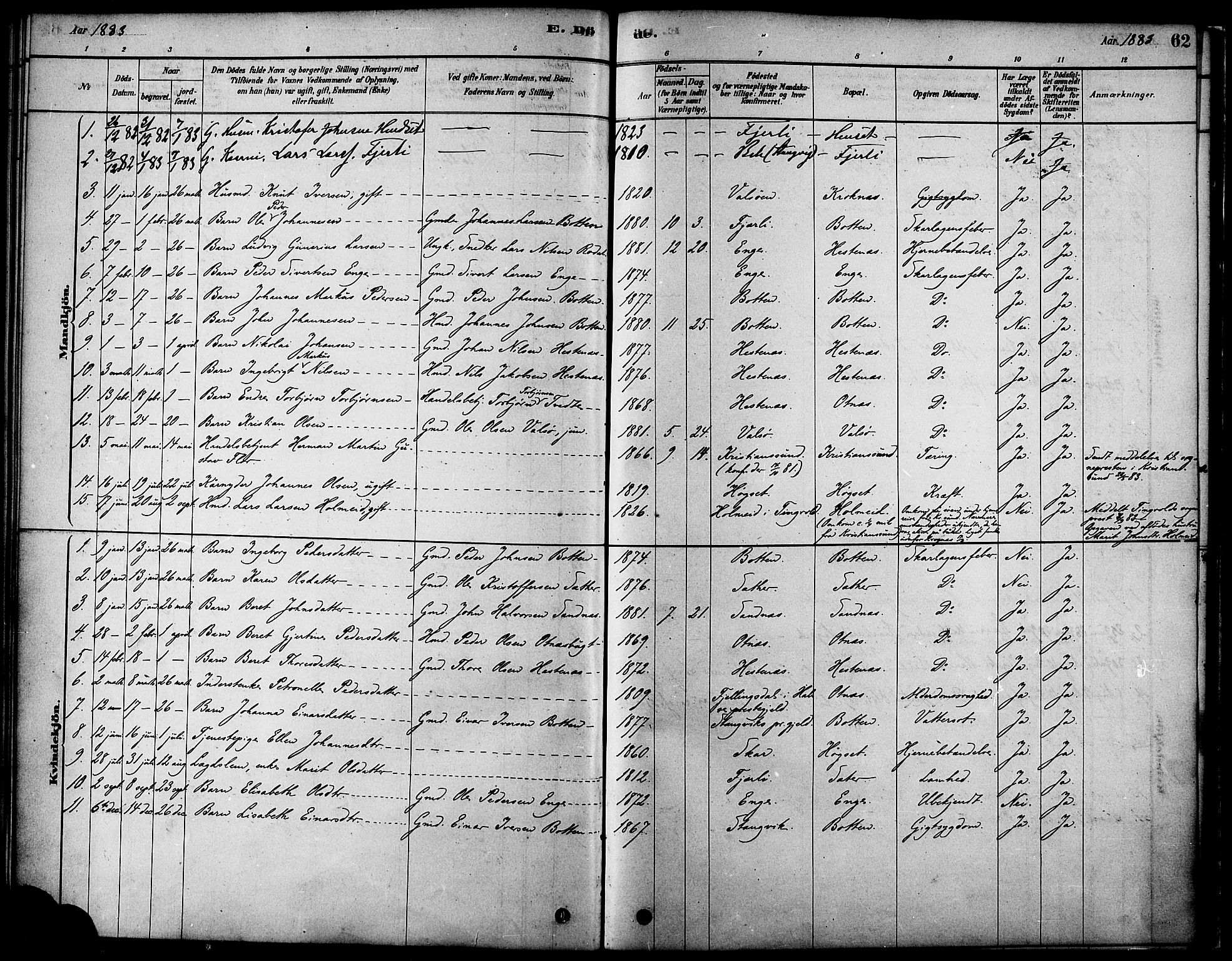 Ministerialprotokoller, klokkerbøker og fødselsregistre - Møre og Romsdal, AV/SAT-A-1454/580/L0924: Parish register (official) no. 580A01, 1878-1887, p. 62