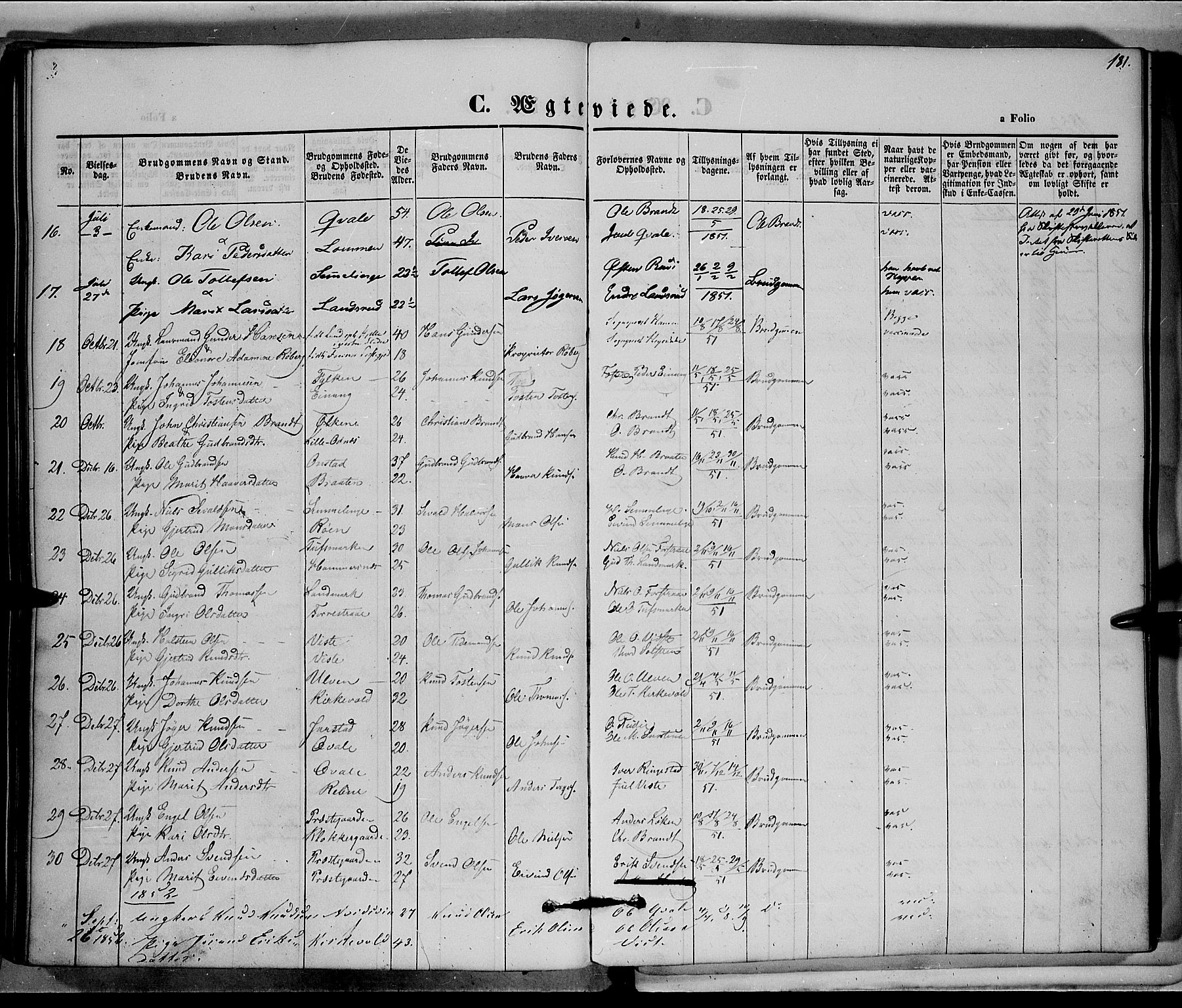Vestre Slidre prestekontor, SAH/PREST-136/H/Ha/Haa/L0001: Parish register (official) no. 1, 1844-1855, p. 181