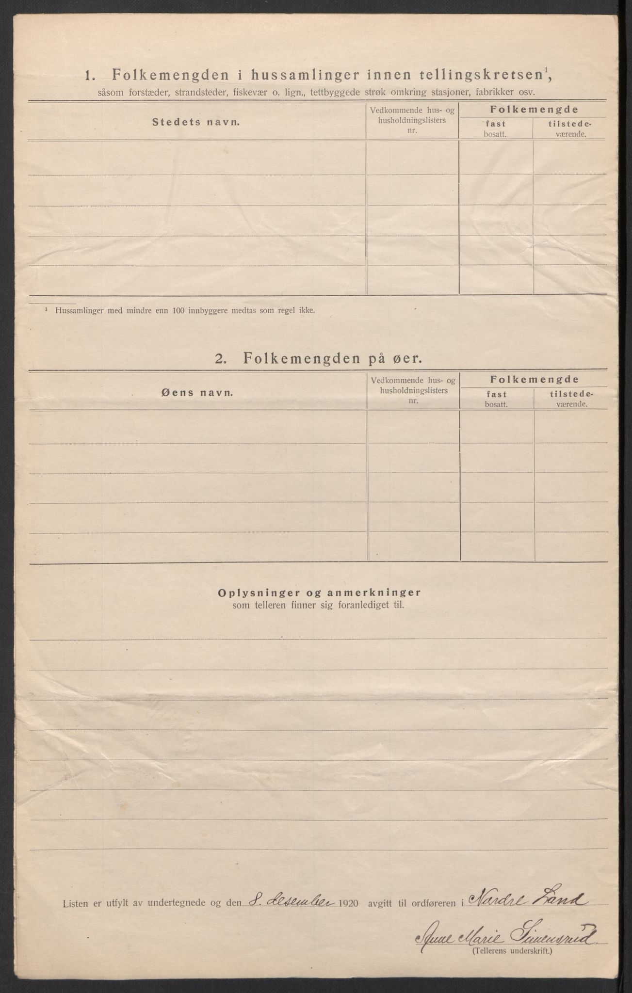 SAH, 1920 census for Nordre Land, 1920, p. 40