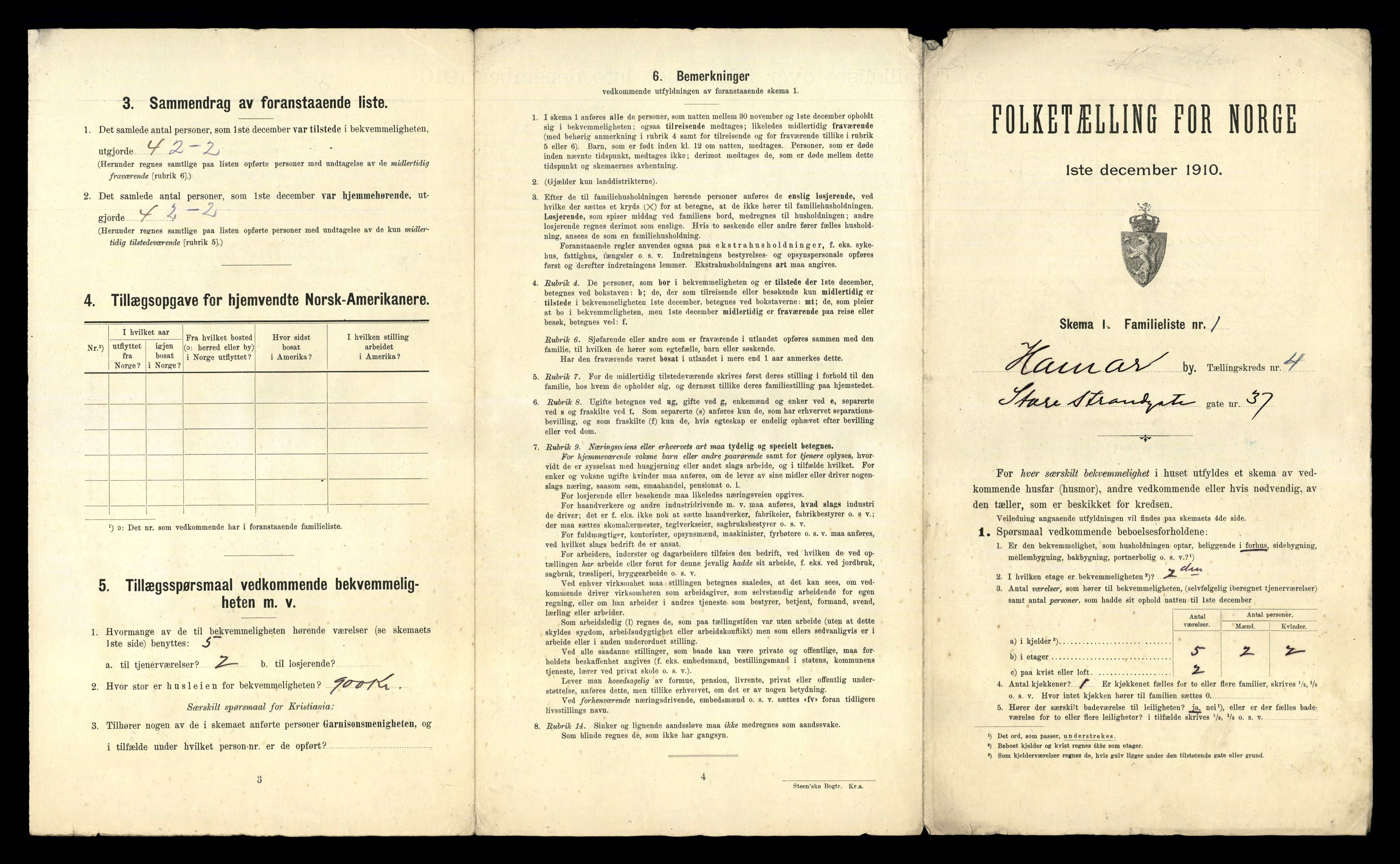 RA, 1910 census for Hamar, 1910, p. 1745