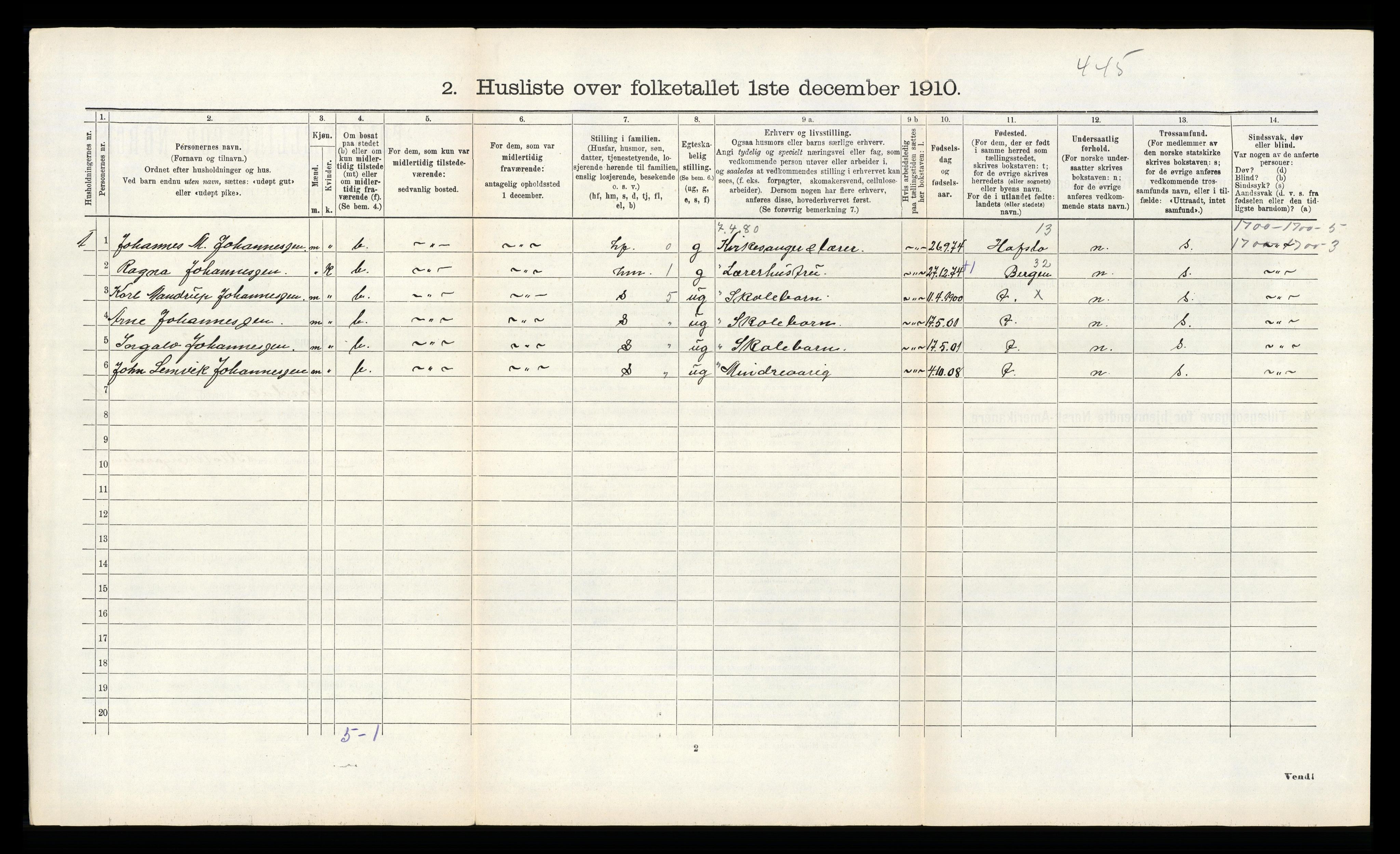 RA, 1910 census for Årdal, 1910, p. 175