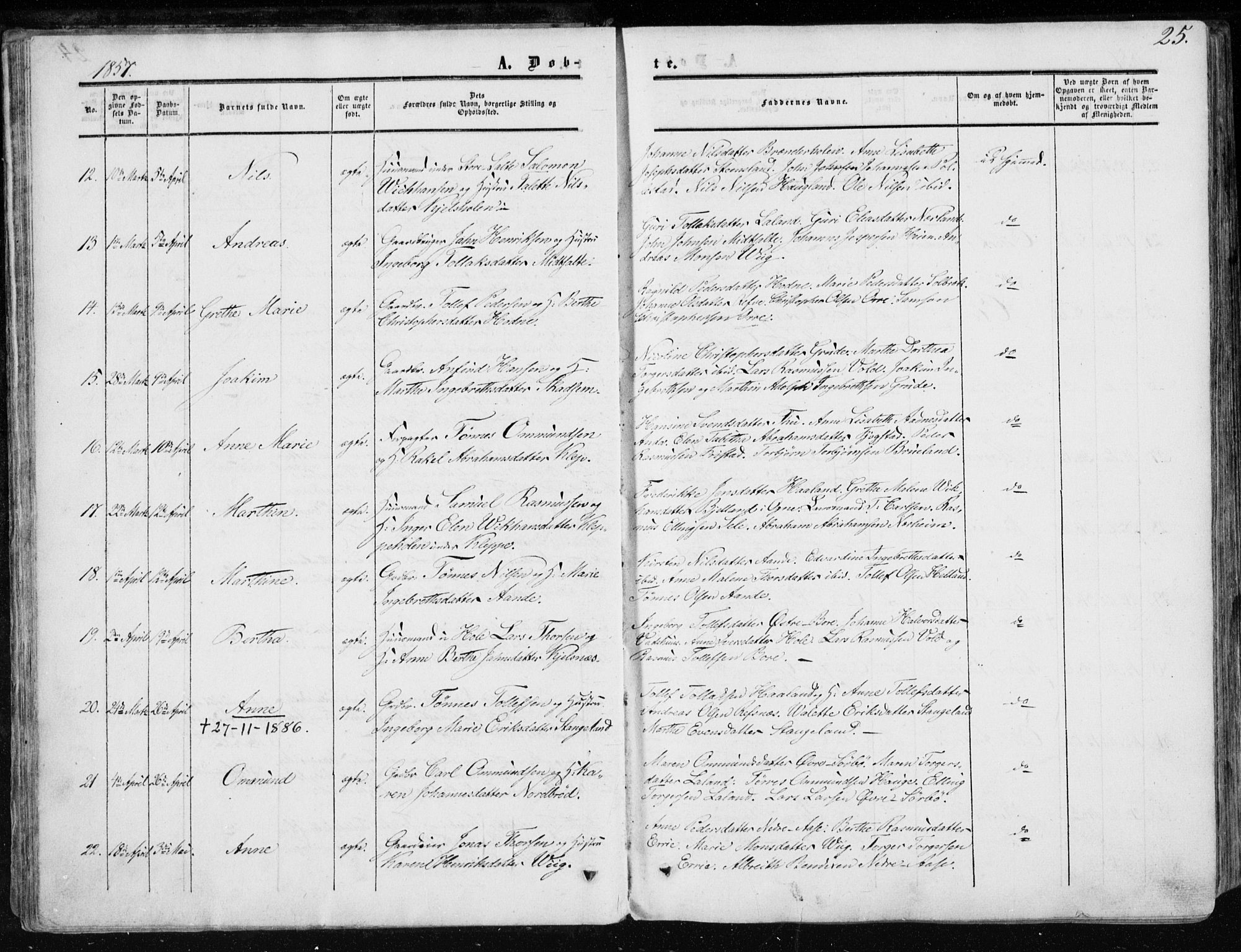 Klepp sokneprestkontor, AV/SAST-A-101803/001/3/30BA/L0005: Parish register (official) no. A 5, 1853-1870, p. 25