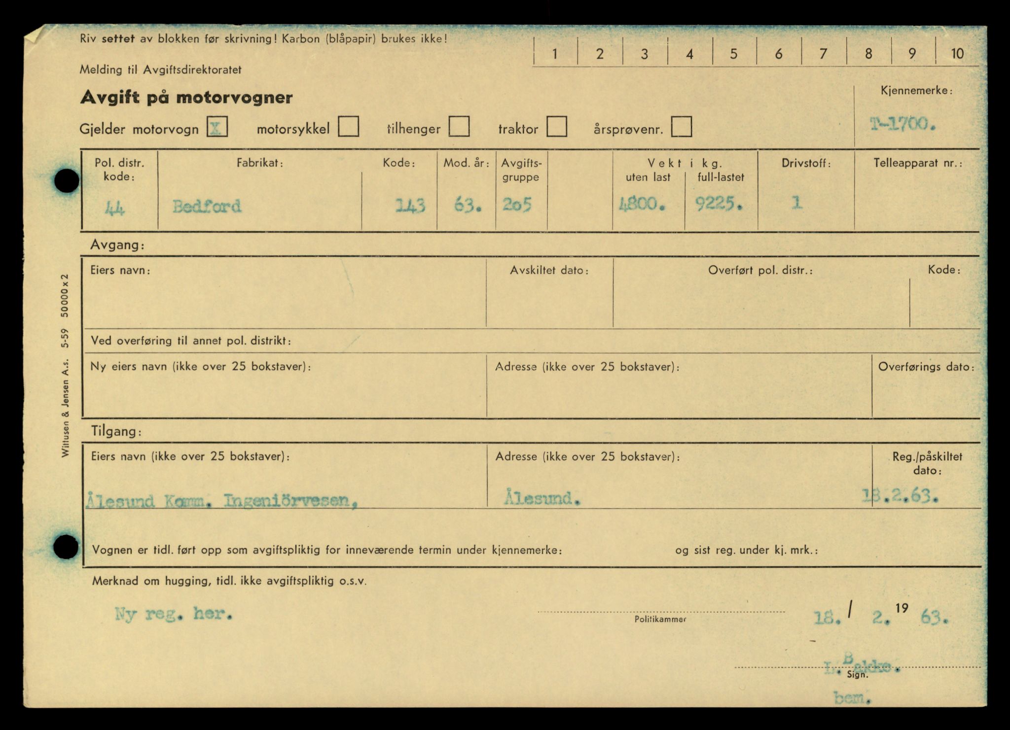 Møre og Romsdal vegkontor - Ålesund trafikkstasjon, AV/SAT-A-4099/F/Fe/L0015: Registreringskort for kjøretøy T 1700 - T 1850, 1927-1998, p. 9