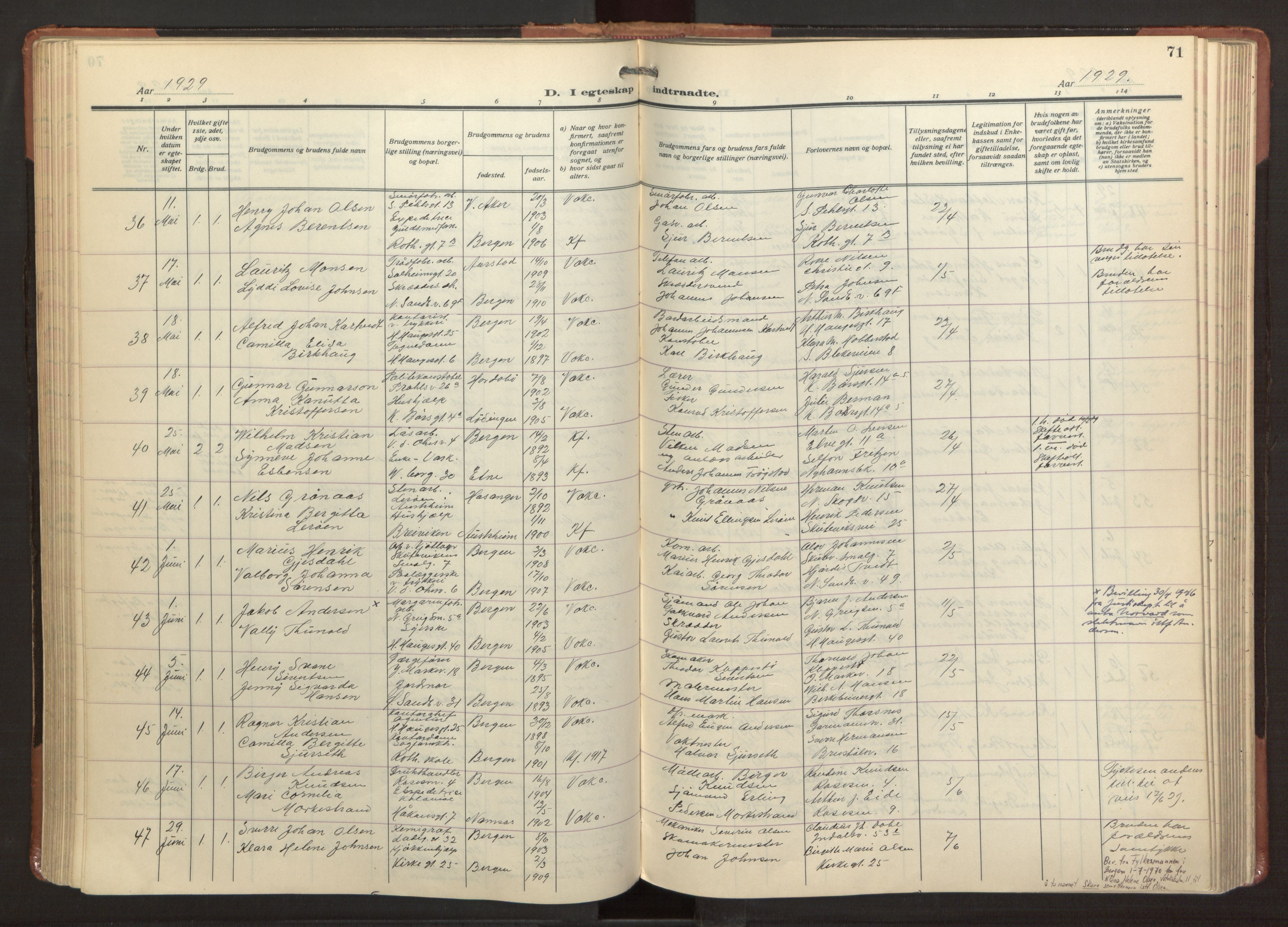 Sandviken Sokneprestembete, AV/SAB-A-77601/H/Ha/L0016: Parish register (official) no. D 3, 1923-1940, p. 71