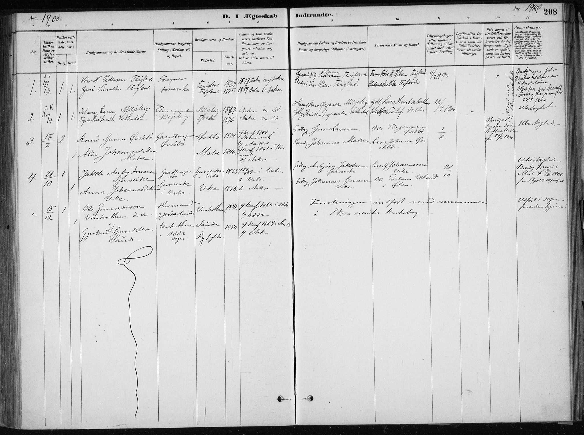 Skånevik sokneprestembete, SAB/A-77801/H/Haa: Parish register (official) no. E  1, 1879-1901, p. 208