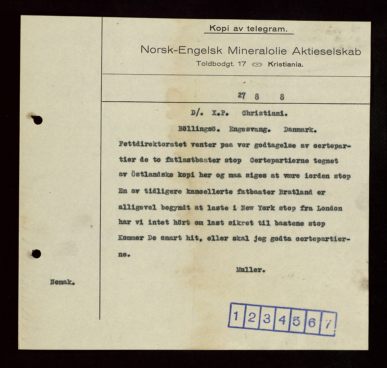 Pa 1521 - A/S Norske Shell, AV/SAST-A-101915/E/Ea/Eaa/L0004: Sjefskorrespondanse, 1918, p. 15