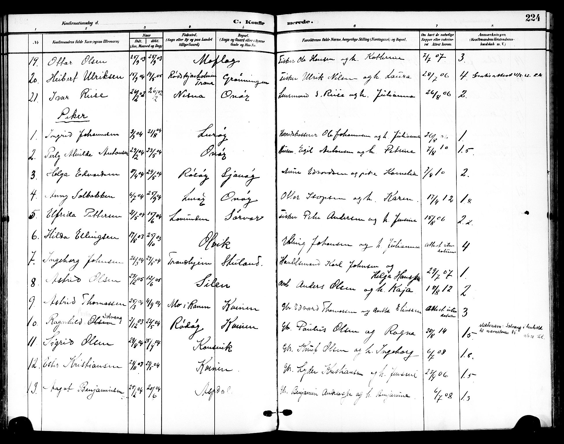 Ministerialprotokoller, klokkerbøker og fødselsregistre - Nordland, AV/SAT-A-1459/839/L0569: Parish register (official) no. 839A06, 1903-1922, p. 224