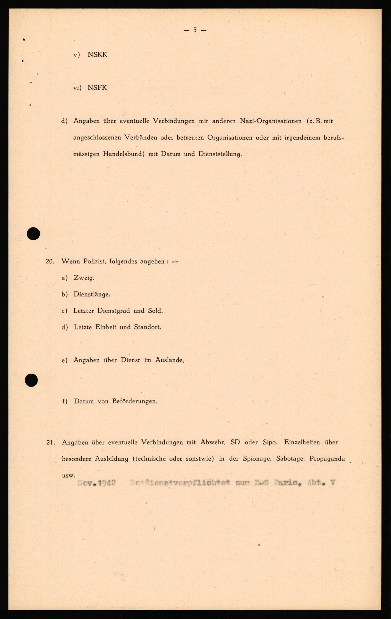 Forsvaret, Forsvarets overkommando II, RA/RAFA-3915/D/Db/L0023: CI Questionaires. Tyske okkupasjonsstyrker i Norge. Tyskere., 1945-1946, p. 6