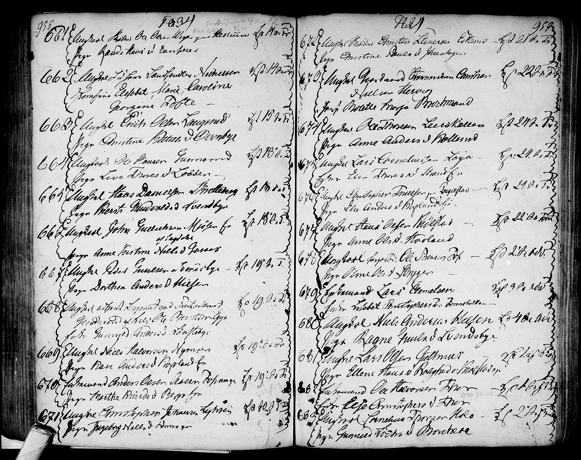 Modum kirkebøker, AV/SAKO-A-234/F/Fa/L0003: Parish register (official) no. 3, 1783-1819, p. 956-957