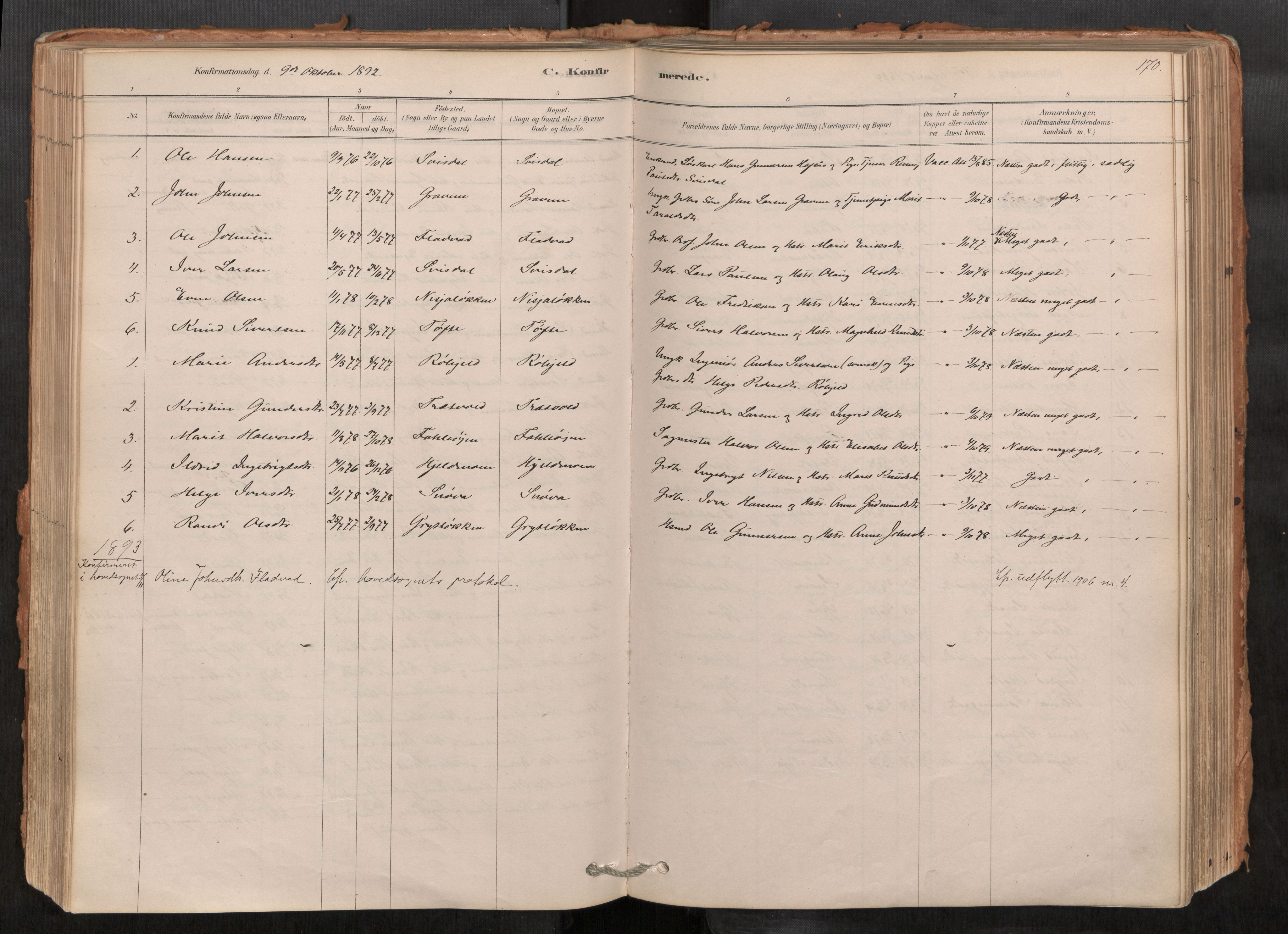 Sunndal sokneprestkontor, AV/SAT-A-1085/1/I/I1/I1a/L0001: Parish register (official) no. 1, 1877-1914, p. 170