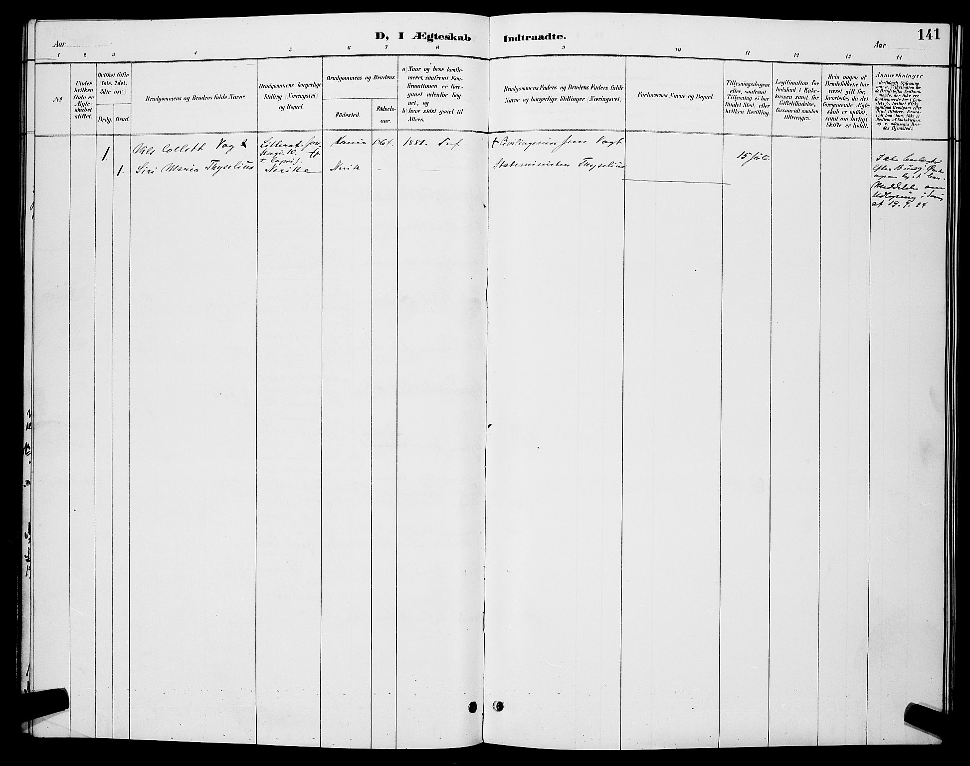 Trefoldighet prestekontor Kirkebøker, AV/SAO-A-10882/H/Ha/L0004: Banns register no. 4, 1888-1894, p. 141