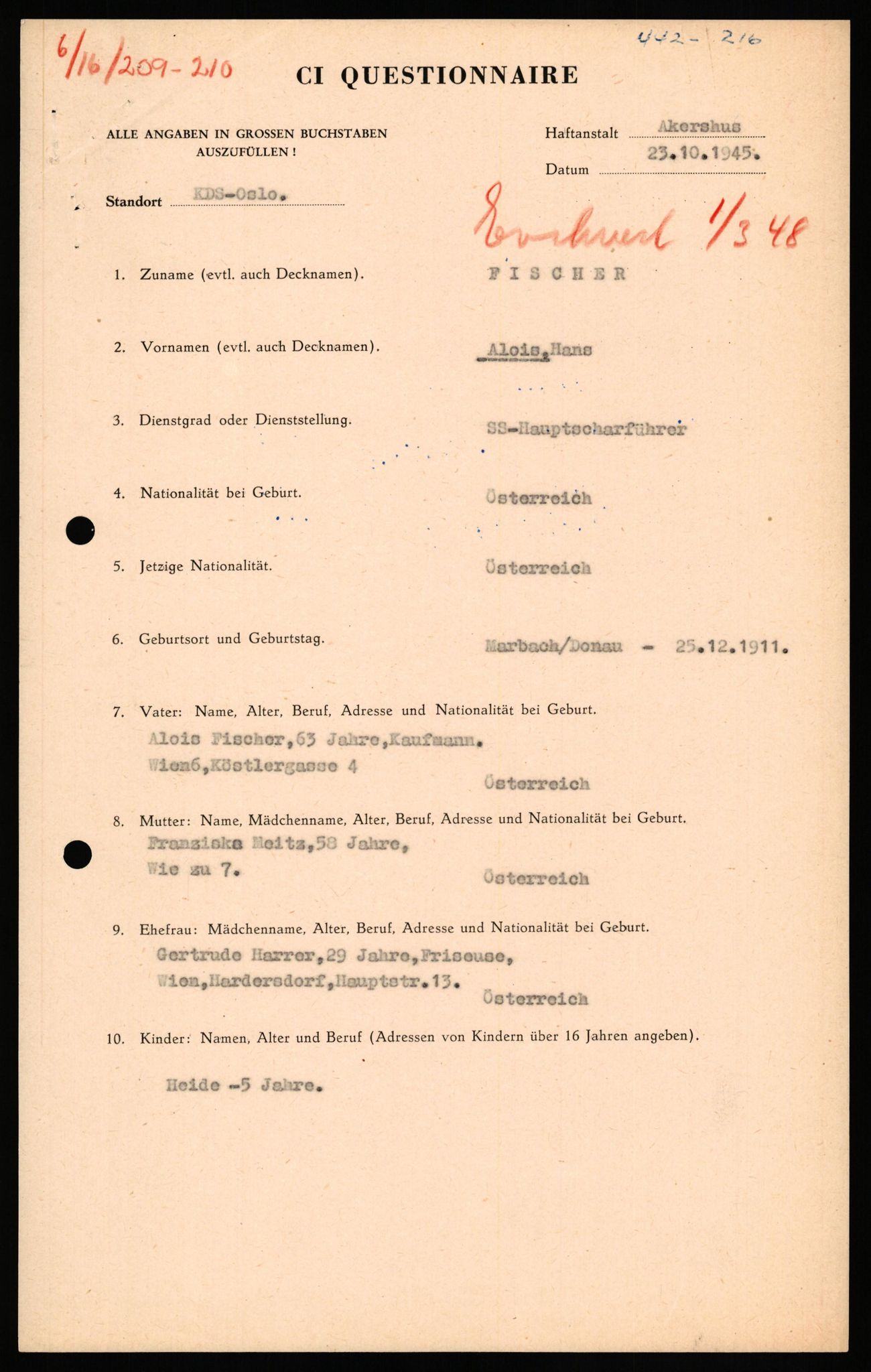 Forsvaret, Forsvarets overkommando II, AV/RA-RAFA-3915/D/Db/L0038: CI Questionaires. Tyske okkupasjonsstyrker i Norge. Østerrikere., 1945-1946, p. 303
