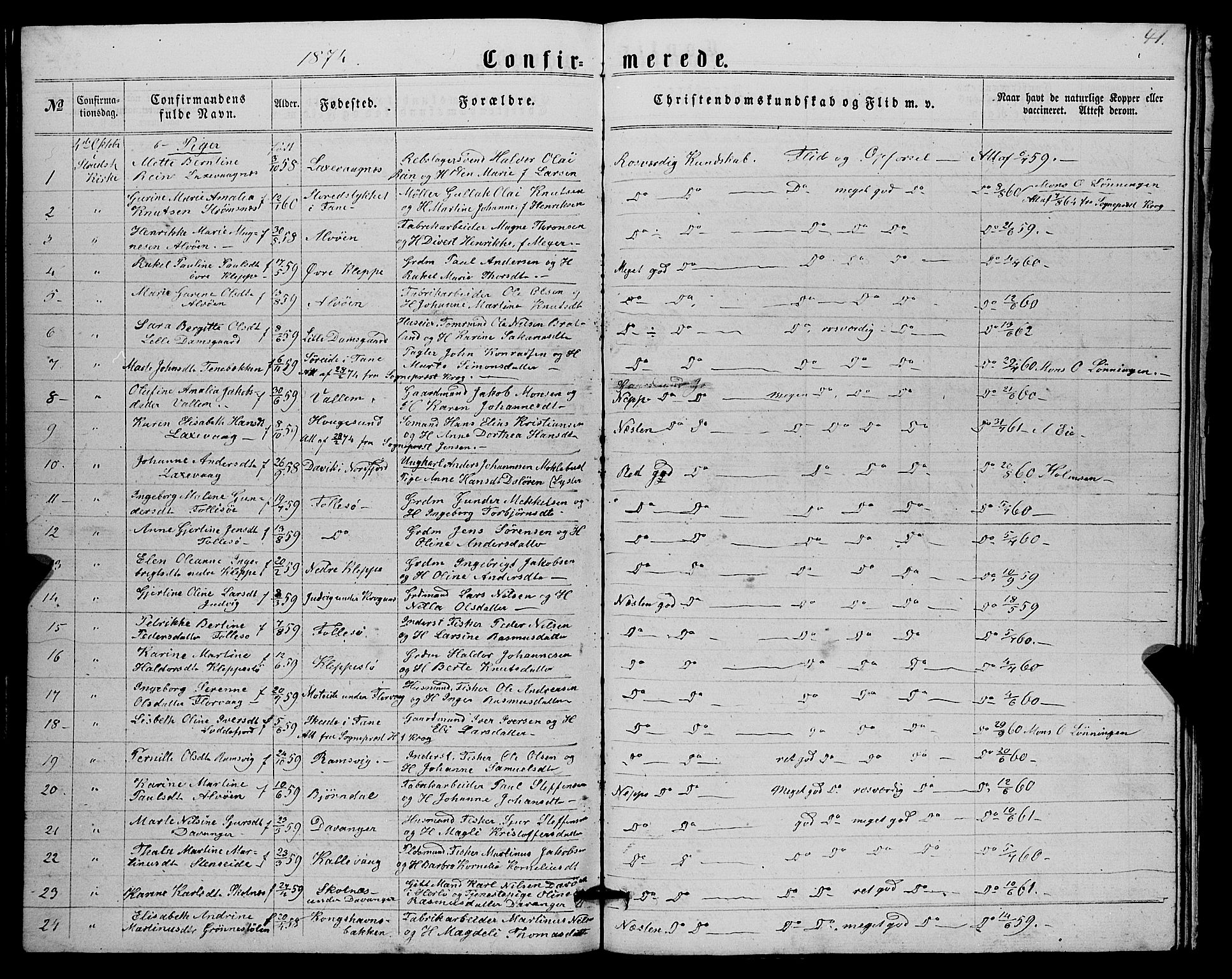 Askøy Sokneprestembete, AV/SAB-A-74101/H/Ha/Hab/Haba/L0006: Parish register (copy) no. A 6, 1861-1881, p. 41