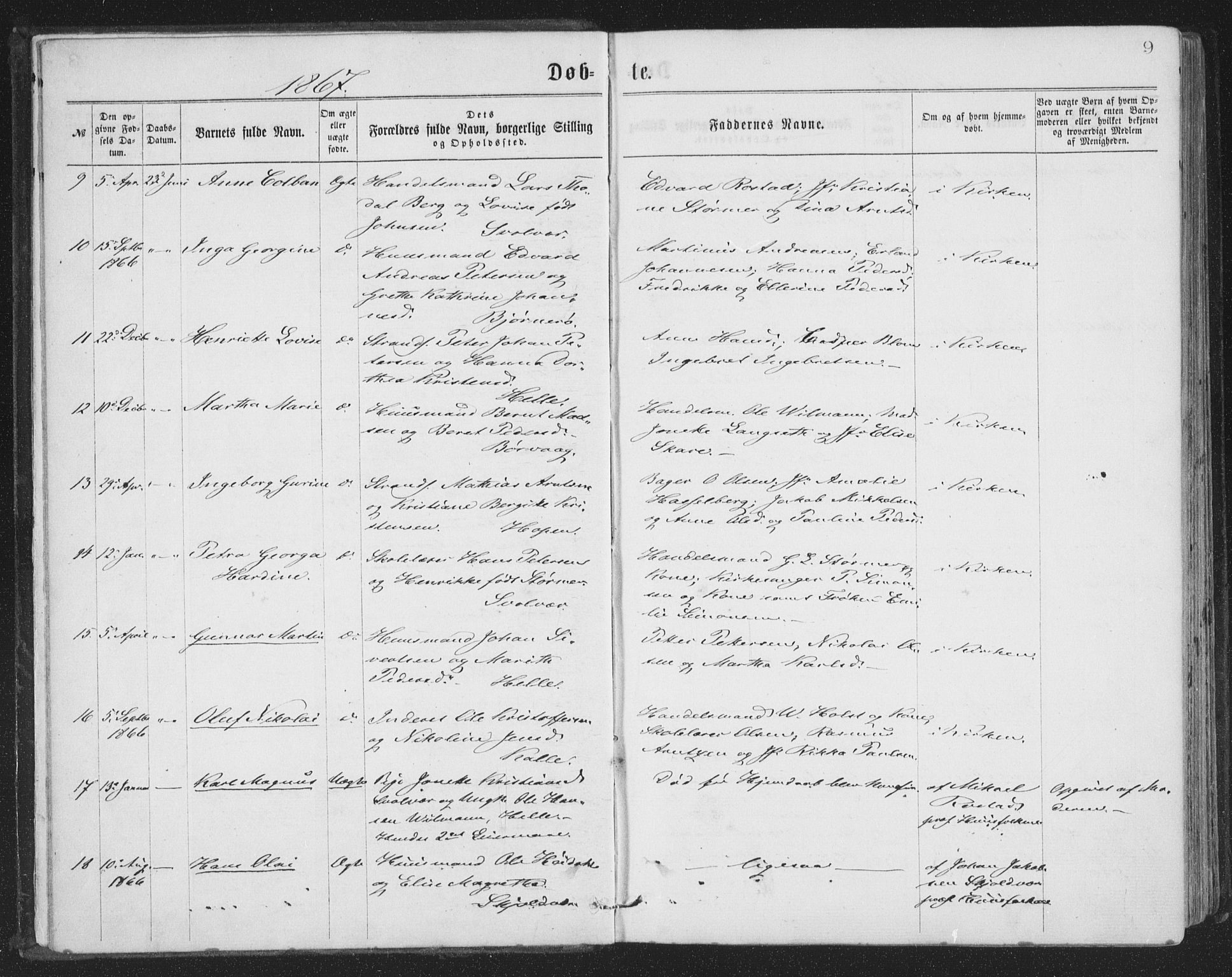 Ministerialprotokoller, klokkerbøker og fødselsregistre - Nordland, AV/SAT-A-1459/874/L1057: Parish register (official) no. 874A01, 1866-1877, p. 9