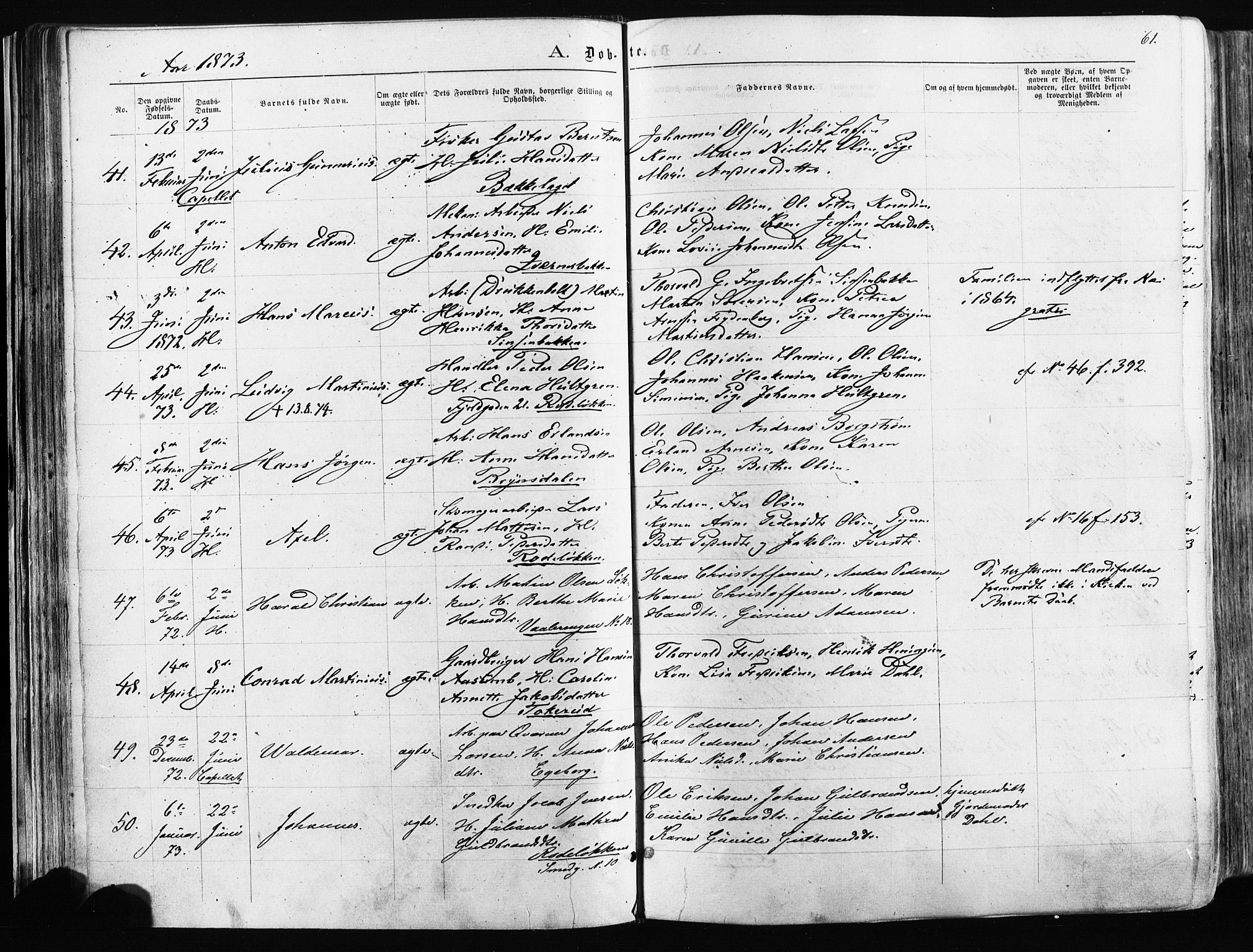 Østre Aker prestekontor Kirkebøker, AV/SAO-A-10840/F/Fa/L0003: Parish register (official) no. I 3, 1869-1875, p. 61