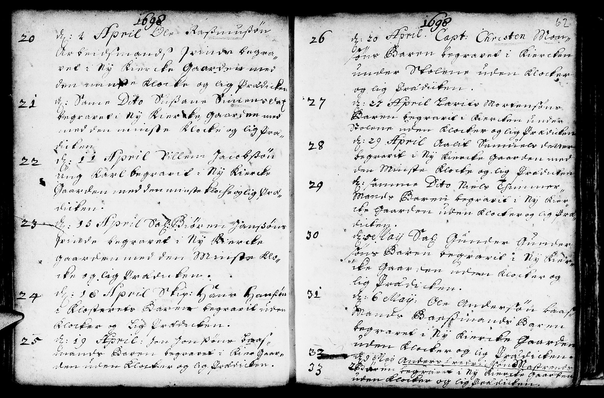 Nykirken Sokneprestembete, AV/SAB-A-77101/H/Haa/L0009: Parish register (official) no. A 9, 1689-1759, p. 62