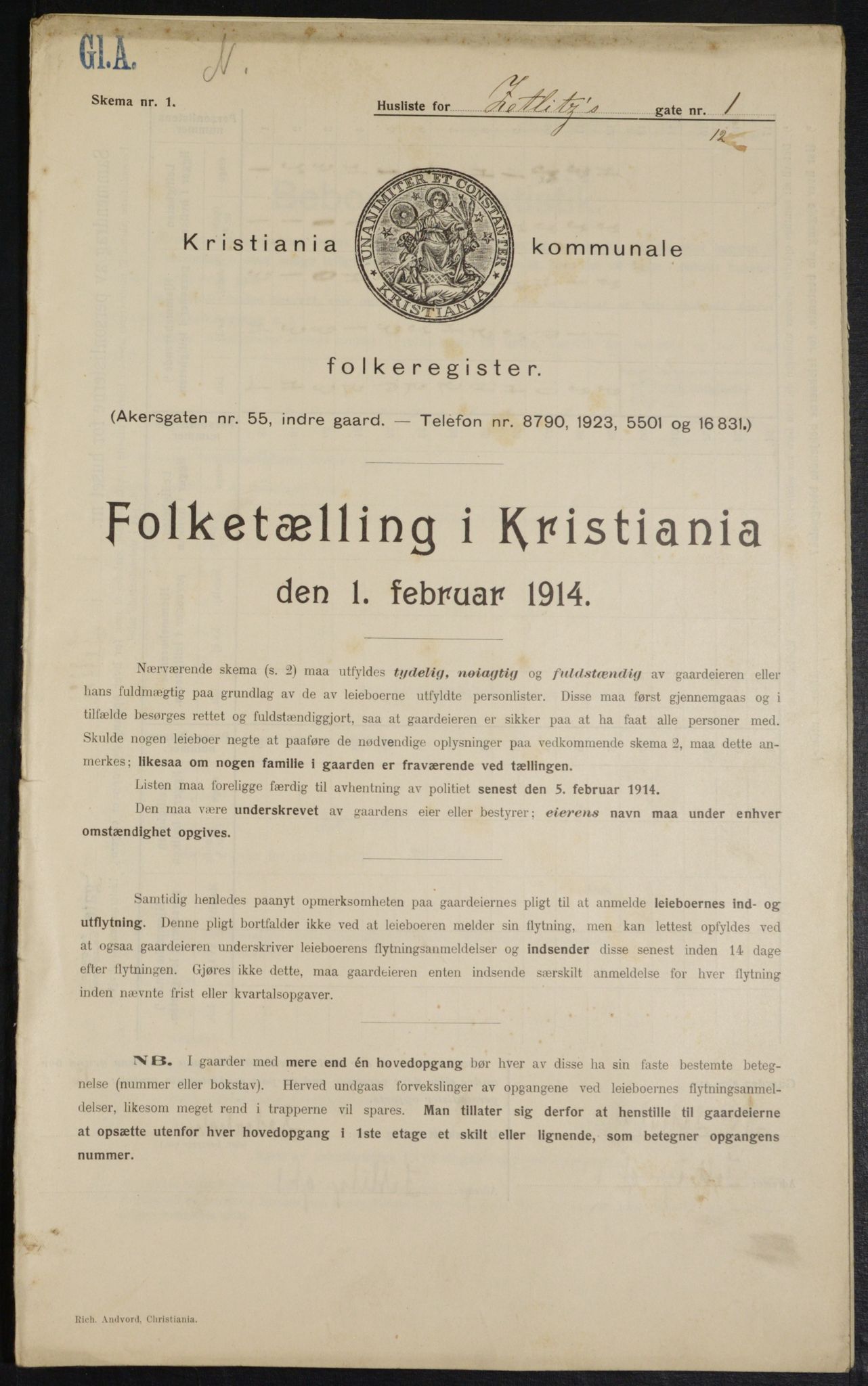 OBA, Municipal Census 1914 for Kristiania, 1914, p. 129600