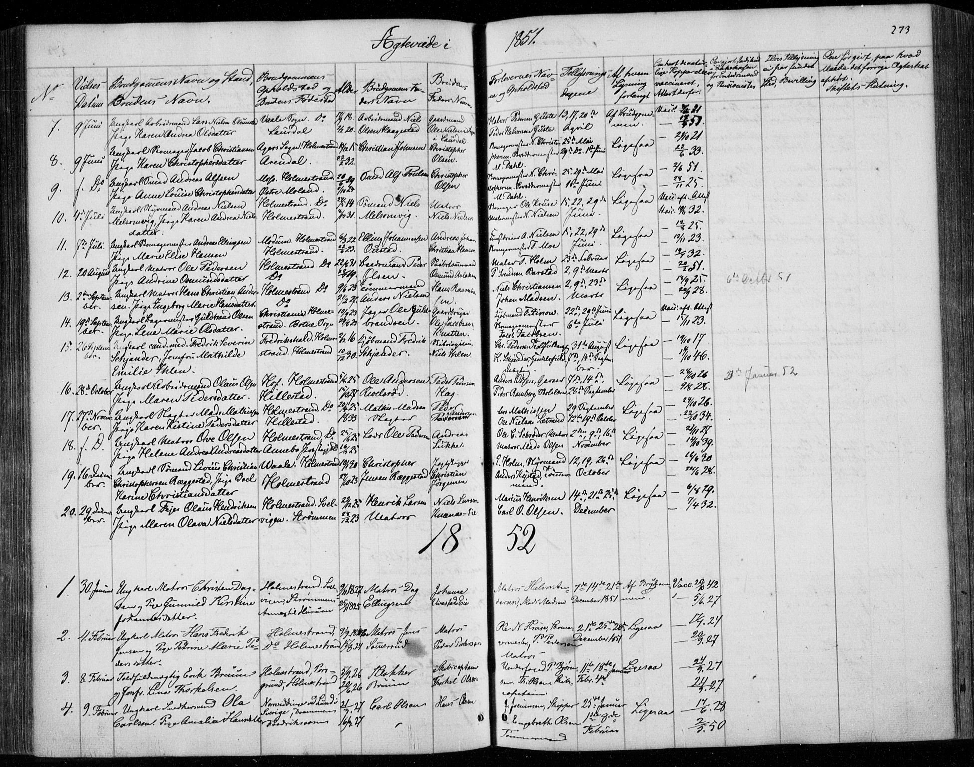 Holmestrand kirkebøker, SAKO/A-346/F/Fa/L0002: Parish register (official) no. 2, 1840-1866, p. 273