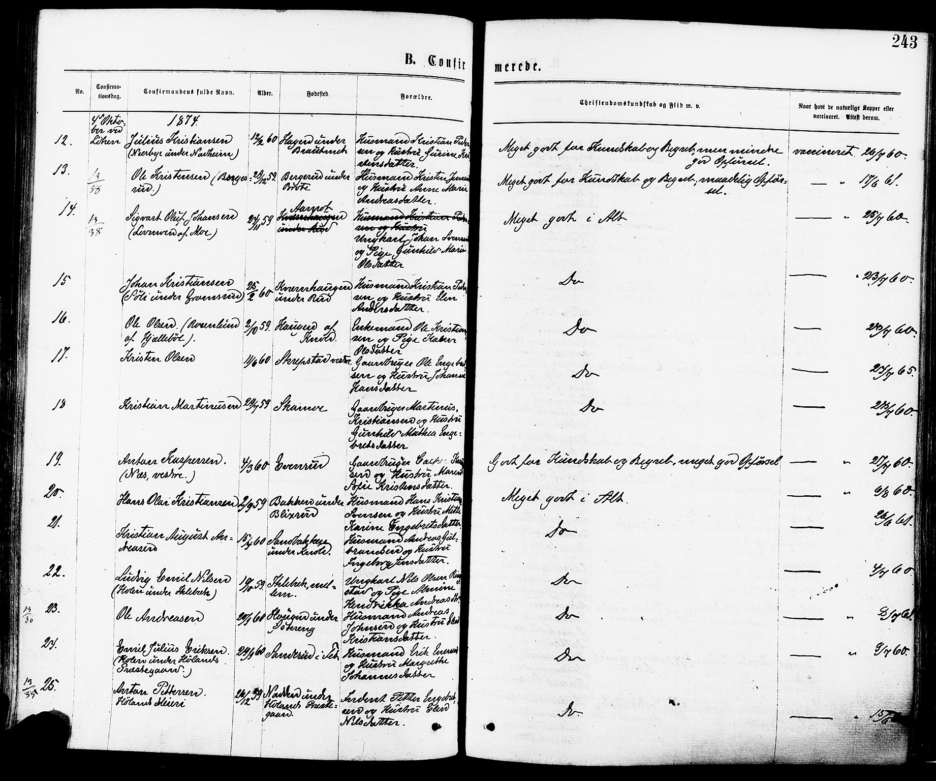 Høland prestekontor Kirkebøker, SAO/A-10346a/F/Fa/L0012.a: Parish register (official) no. I 12A, 1869-1879, p. 243