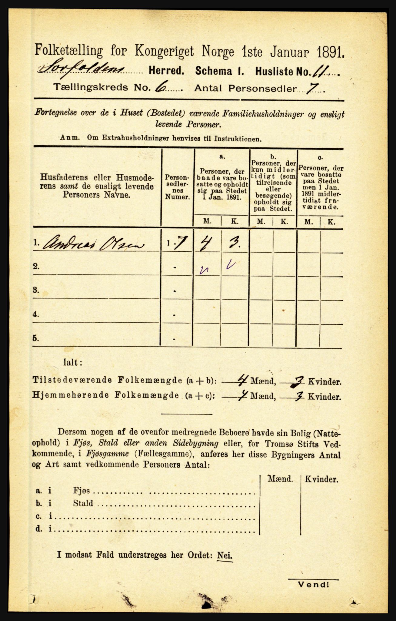 RA, 1891 census for 1845 Sørfold, 1891, p. 1783