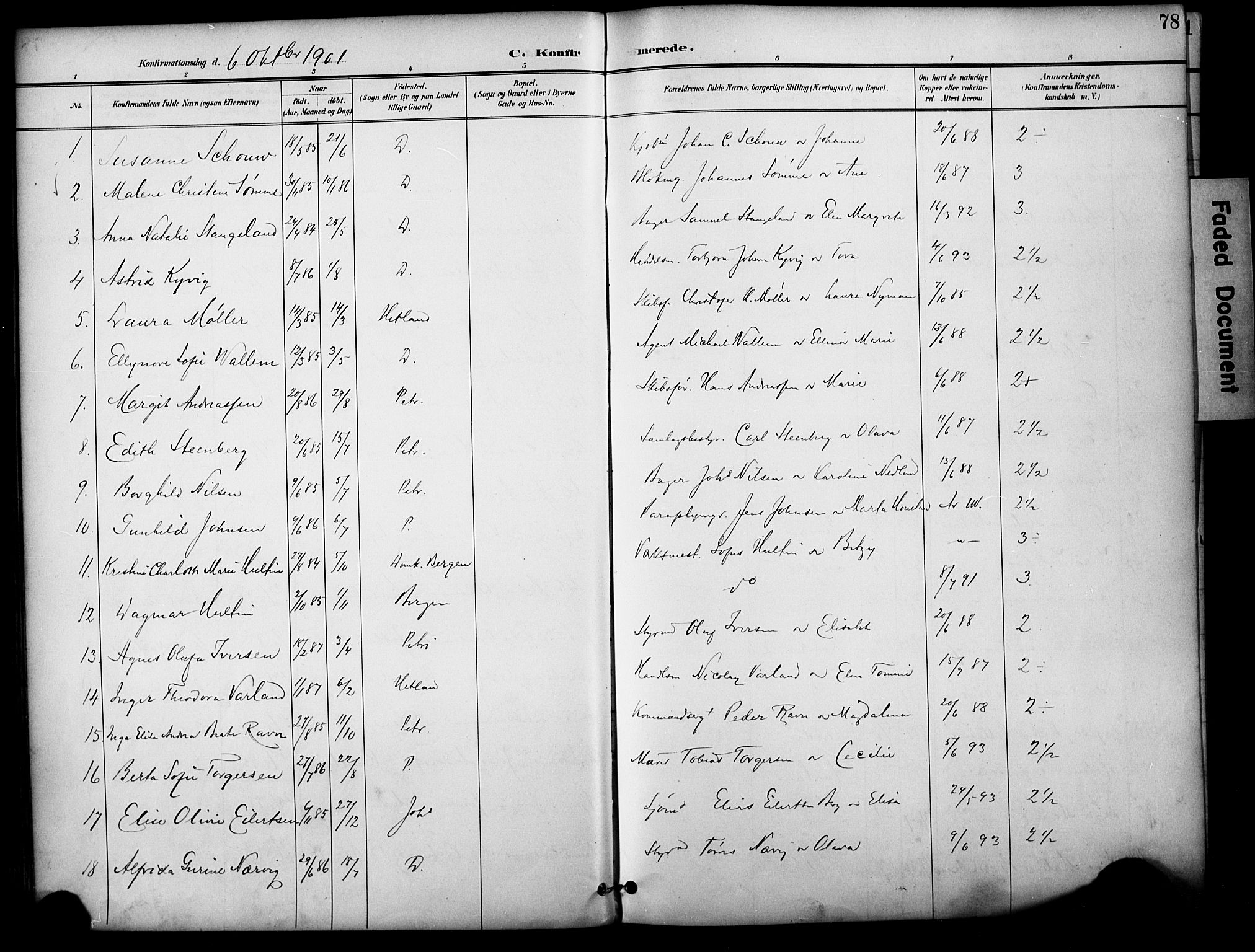 Domkirken sokneprestkontor, AV/SAST-A-101812/001/30/30BA/L0031: Parish register (official) no. A 30, 1896-1916, p. 78