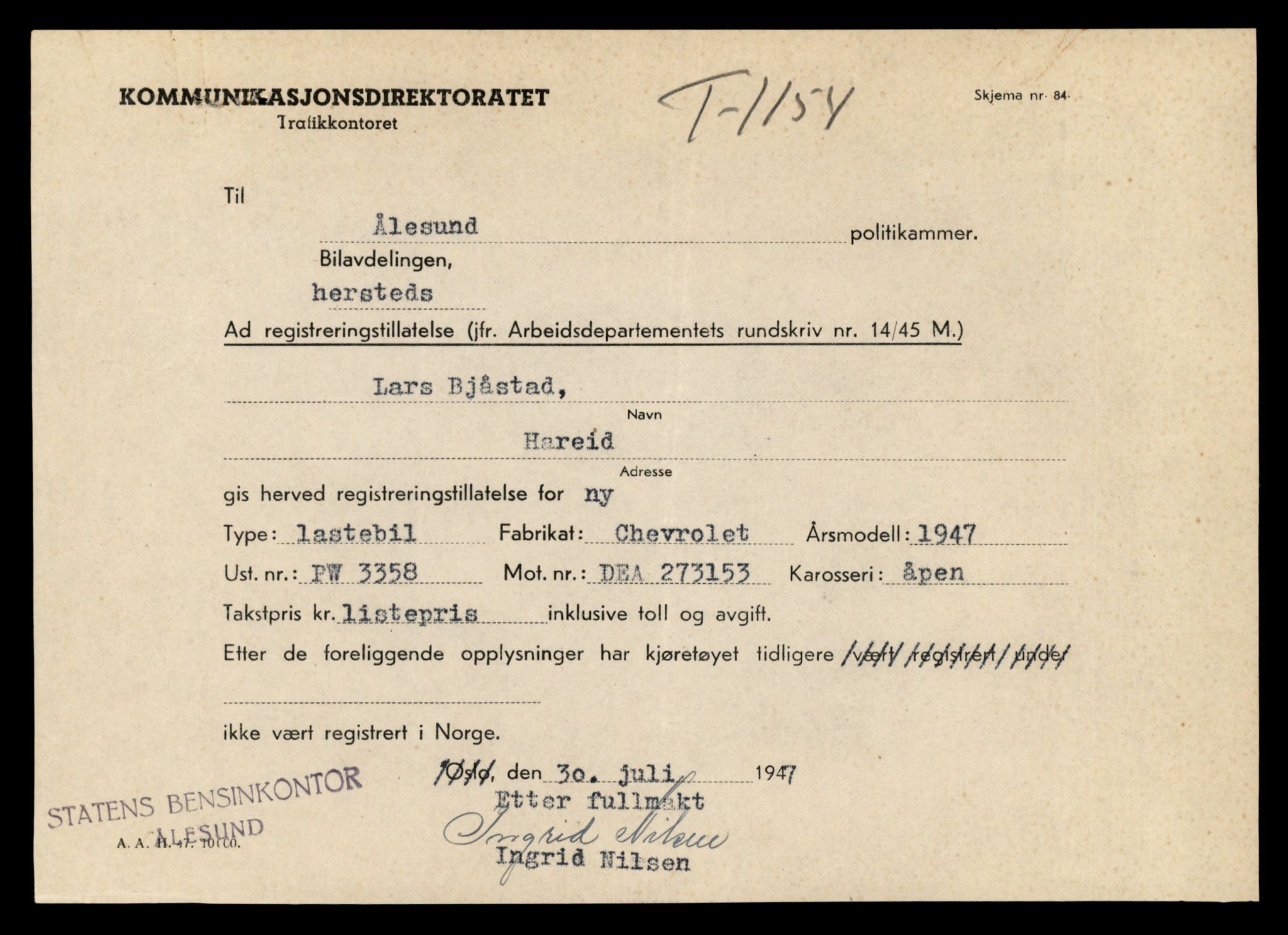 Møre og Romsdal vegkontor - Ålesund trafikkstasjon, AV/SAT-A-4099/F/Fe/L0015: Registreringskort for kjøretøy T 1700 - T 1850, 1927-1998, p. 3049