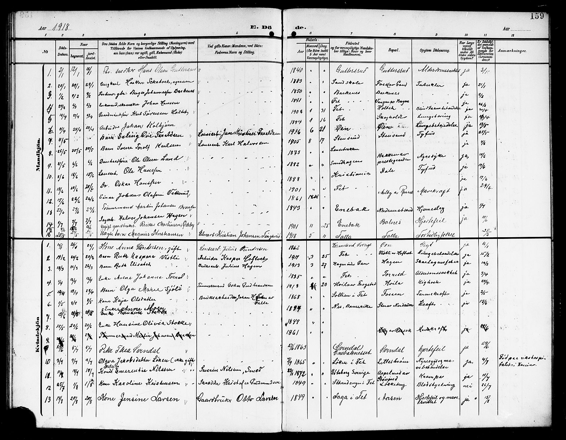 Fet prestekontor Kirkebøker, SAO/A-10370a/G/Ga/L0008: Parish register (copy) no. I 8, 1907-1920, p. 159