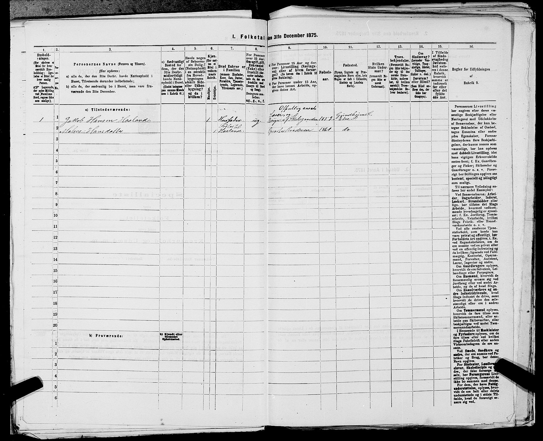 SAST, 1875 census for 1150L Skudenes/Falnes, Åkra og Ferkingstad, 1875, p. 224